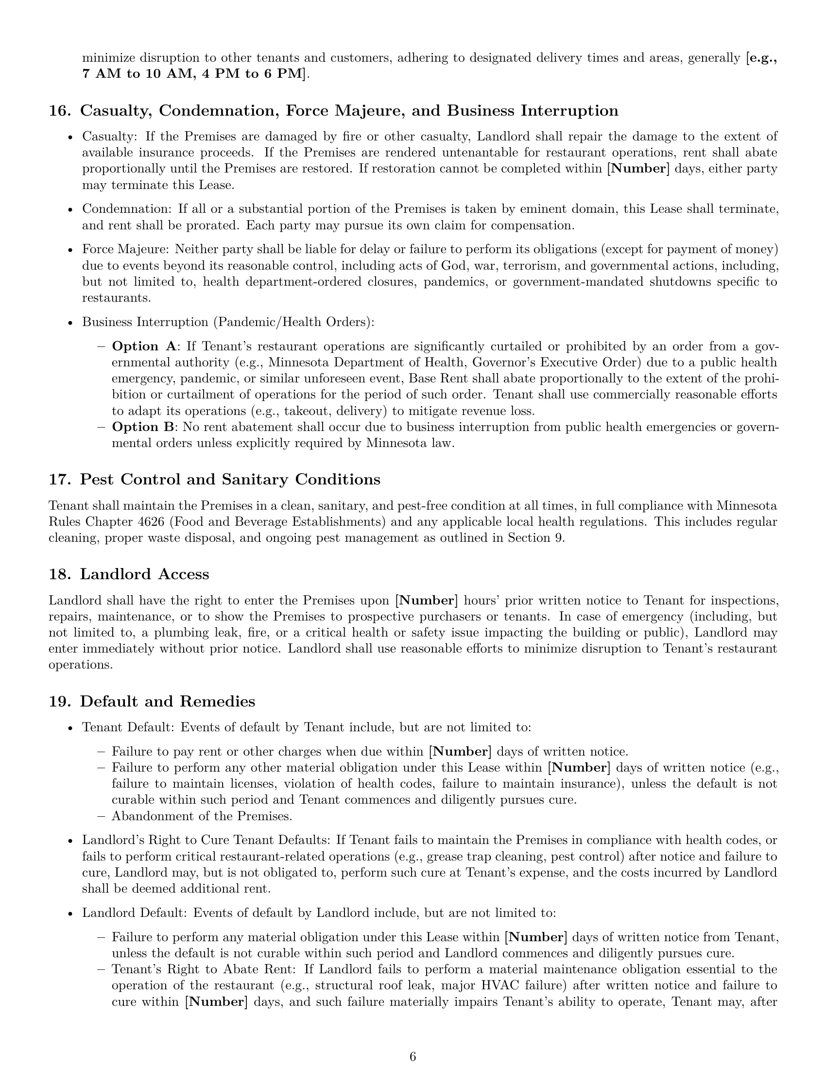 Preview page 6 of Pro Minnesota restaurant lease agreement template