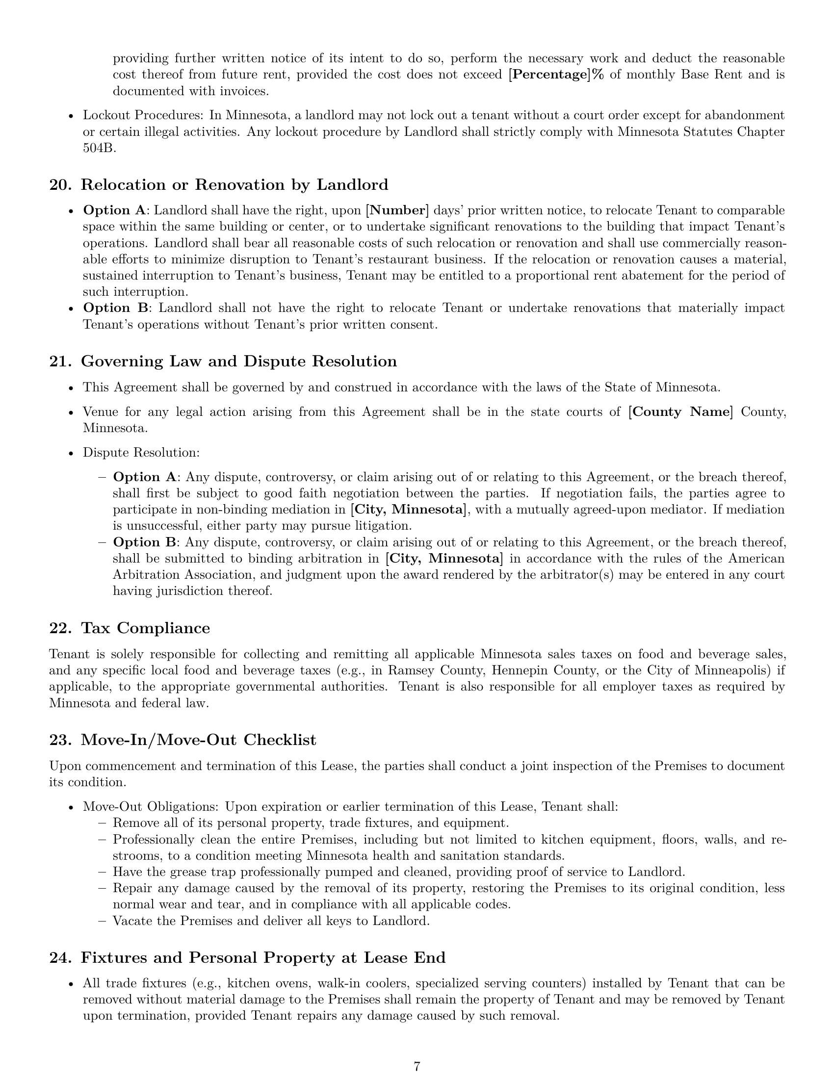 Preview page 7 of Pro Minnesota restaurant lease agreement template