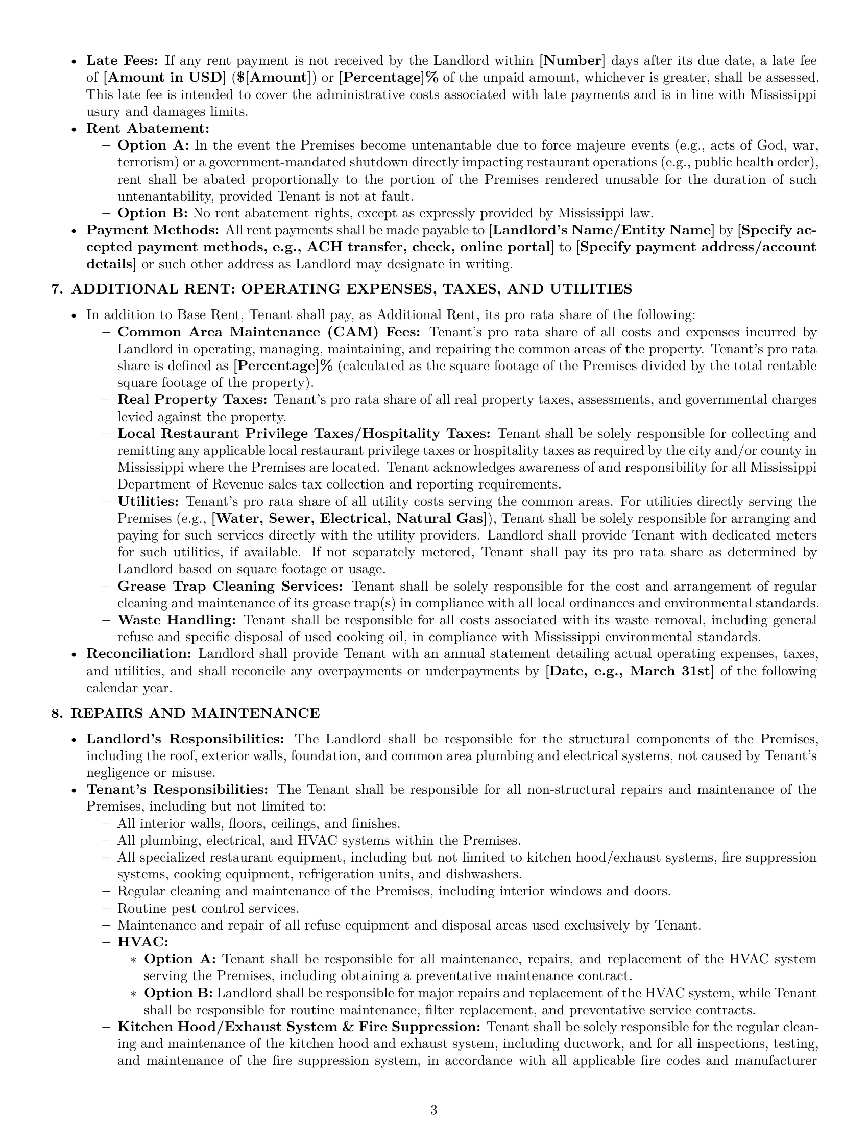Preview page 3 of Pro Mississippi restaurant lease agreement template