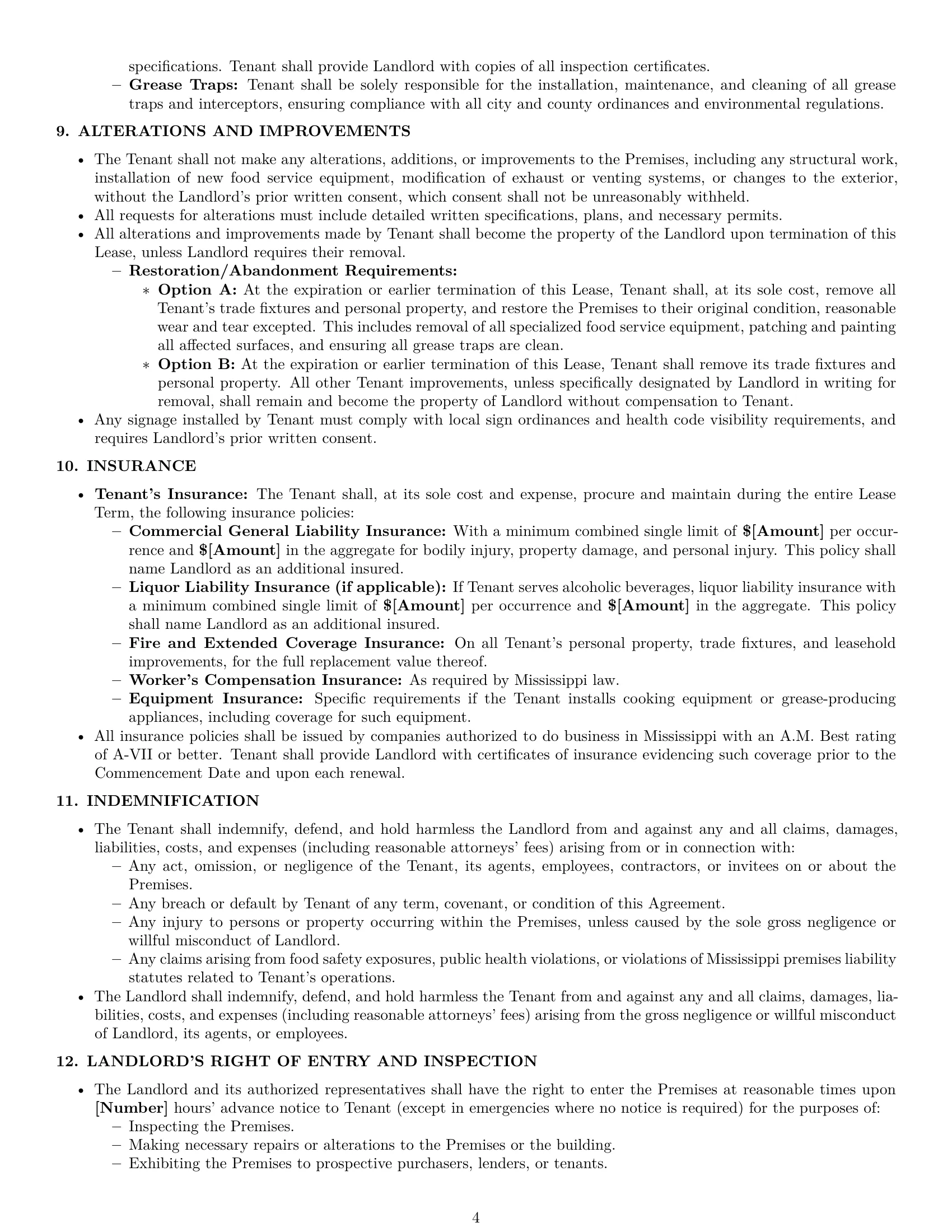 Preview page 4 of Pro Mississippi restaurant lease agreement template