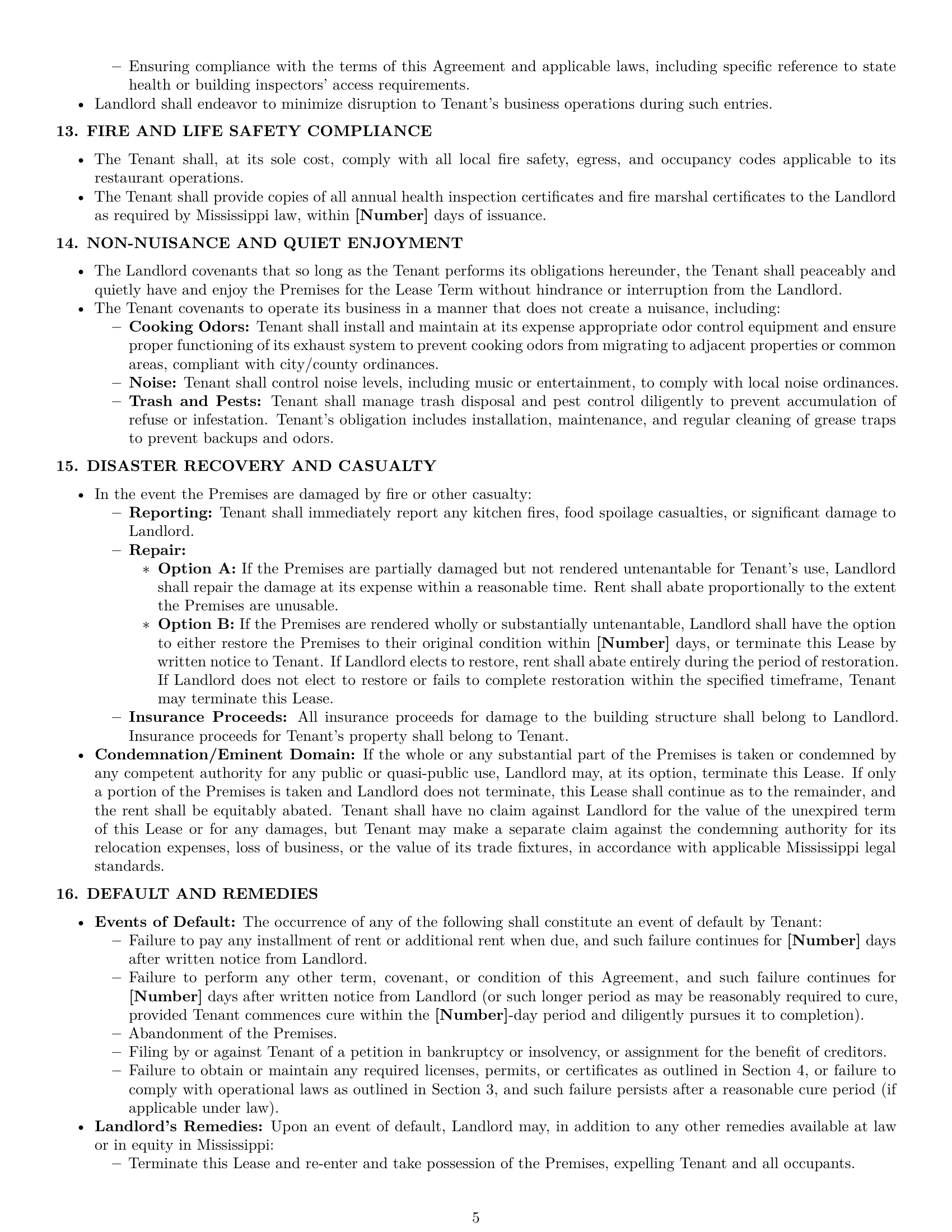Preview page 5 of Pro Mississippi restaurant lease agreement template