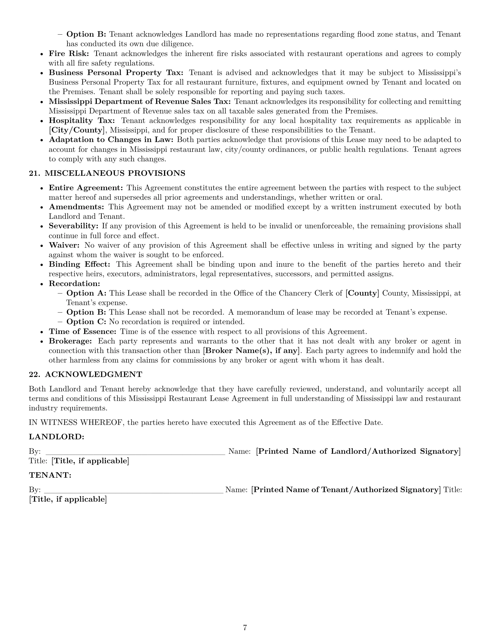 Preview page 7 of Pro Mississippi restaurant lease agreement template