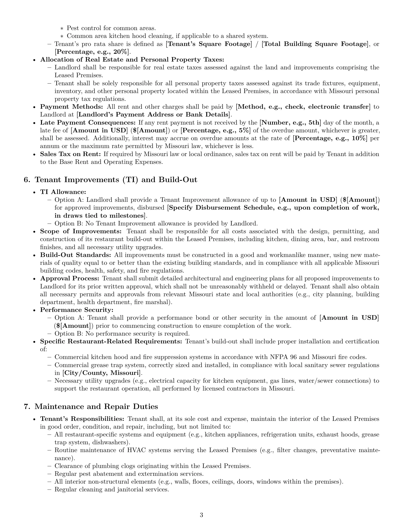 Preview page 3 of Pro Missouri restaurant lease agreement template