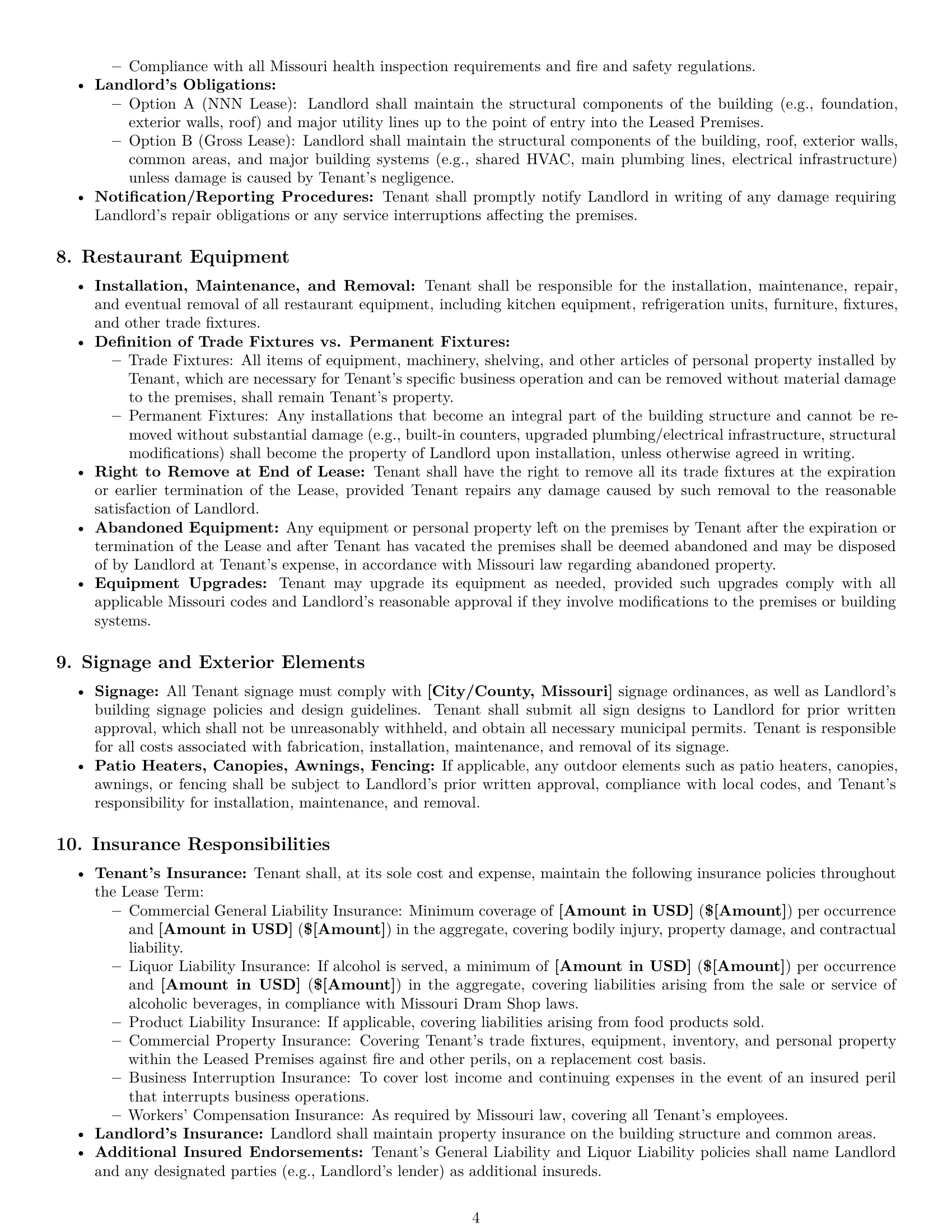 Preview page 4 of Pro Missouri restaurant lease agreement template