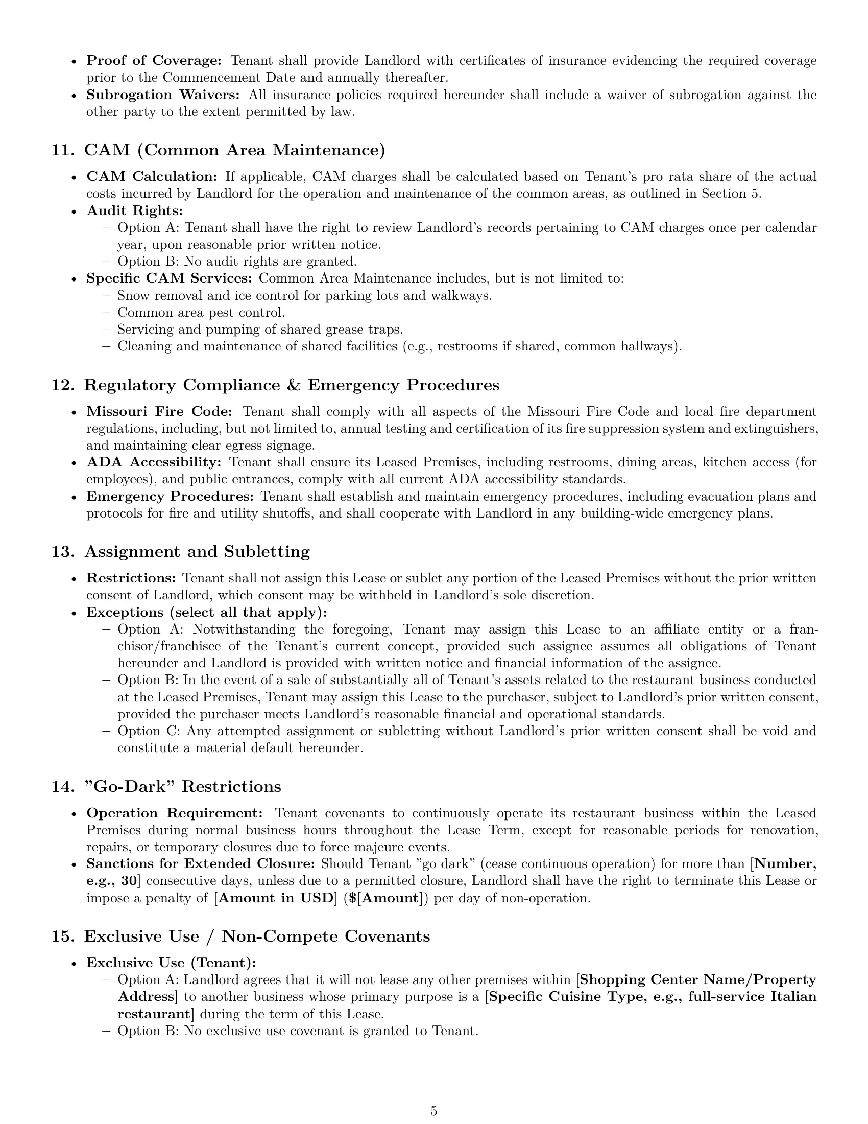 Preview page 5 of Pro Missouri restaurant lease agreement template