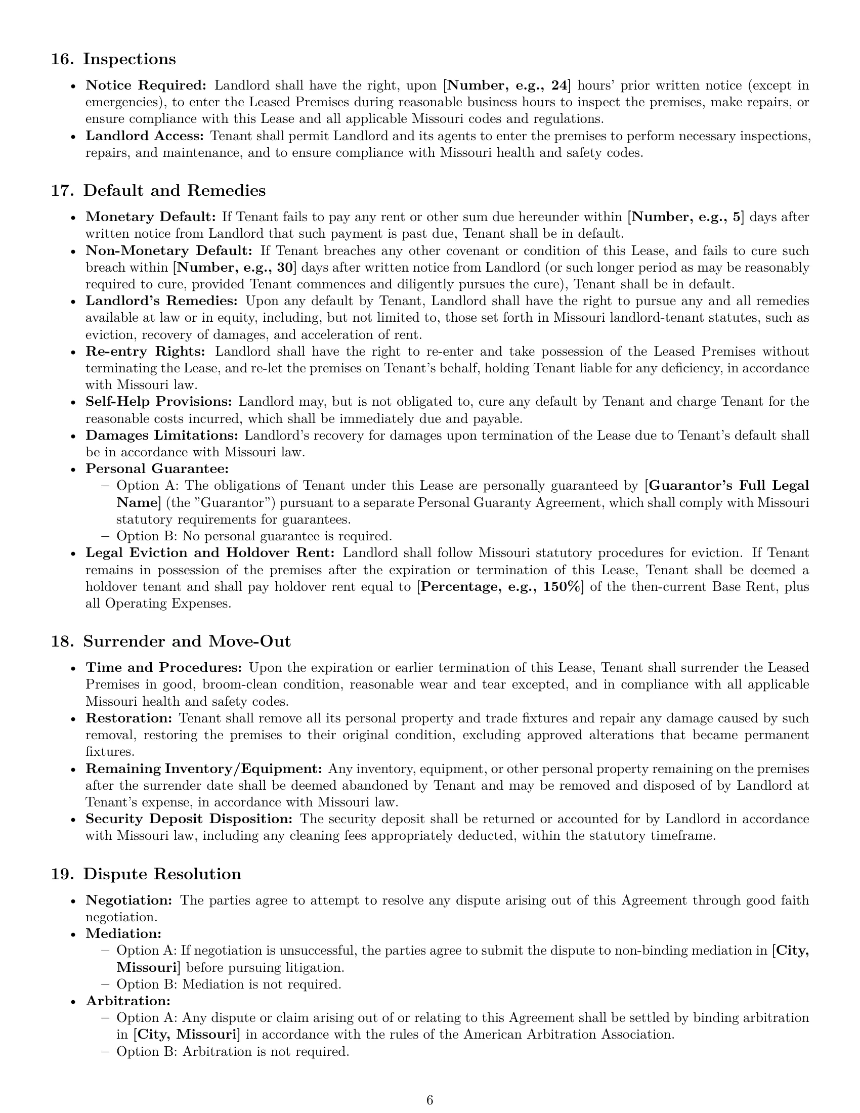 Preview page 6 of Pro Missouri restaurant lease agreement template