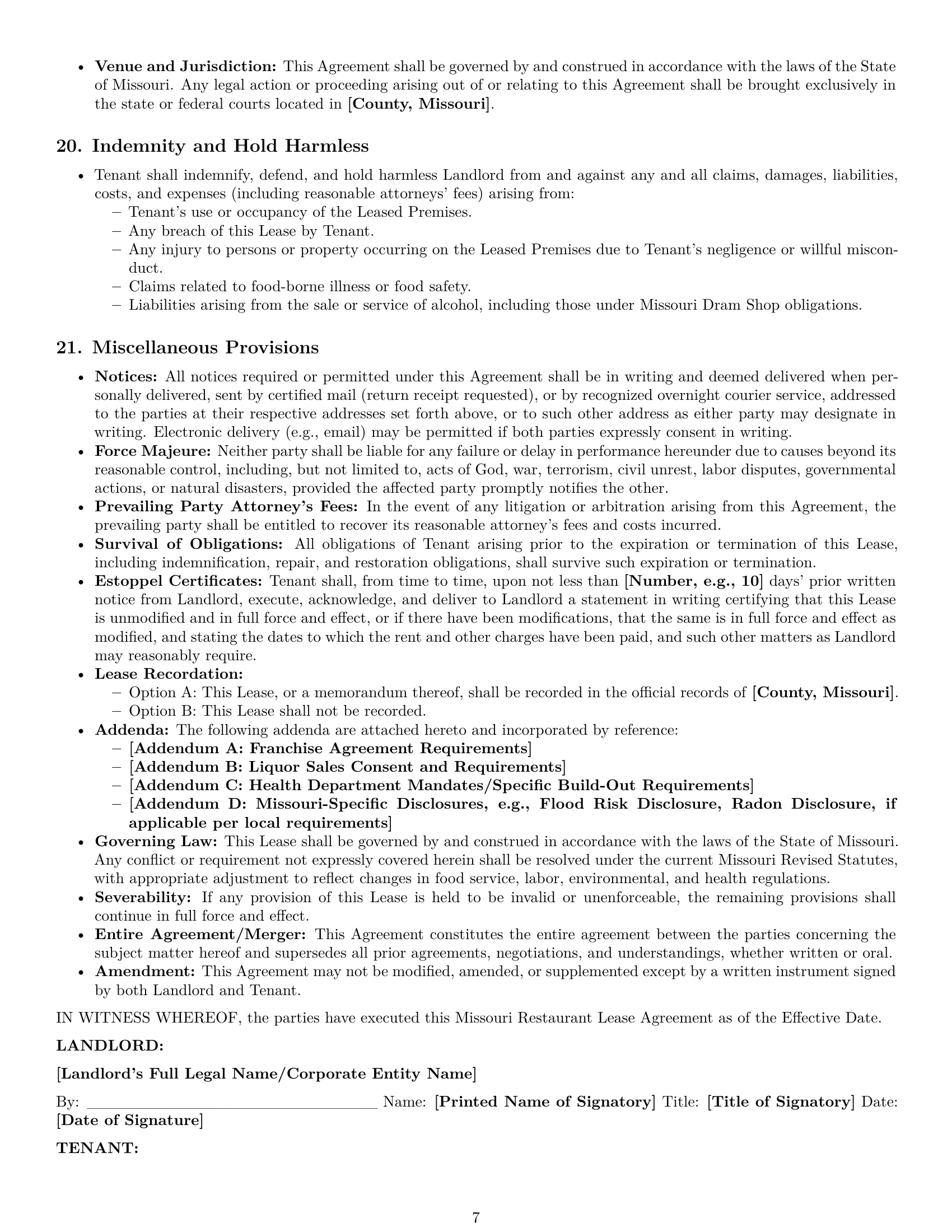 Preview page 7 of Pro Missouri restaurant lease agreement template