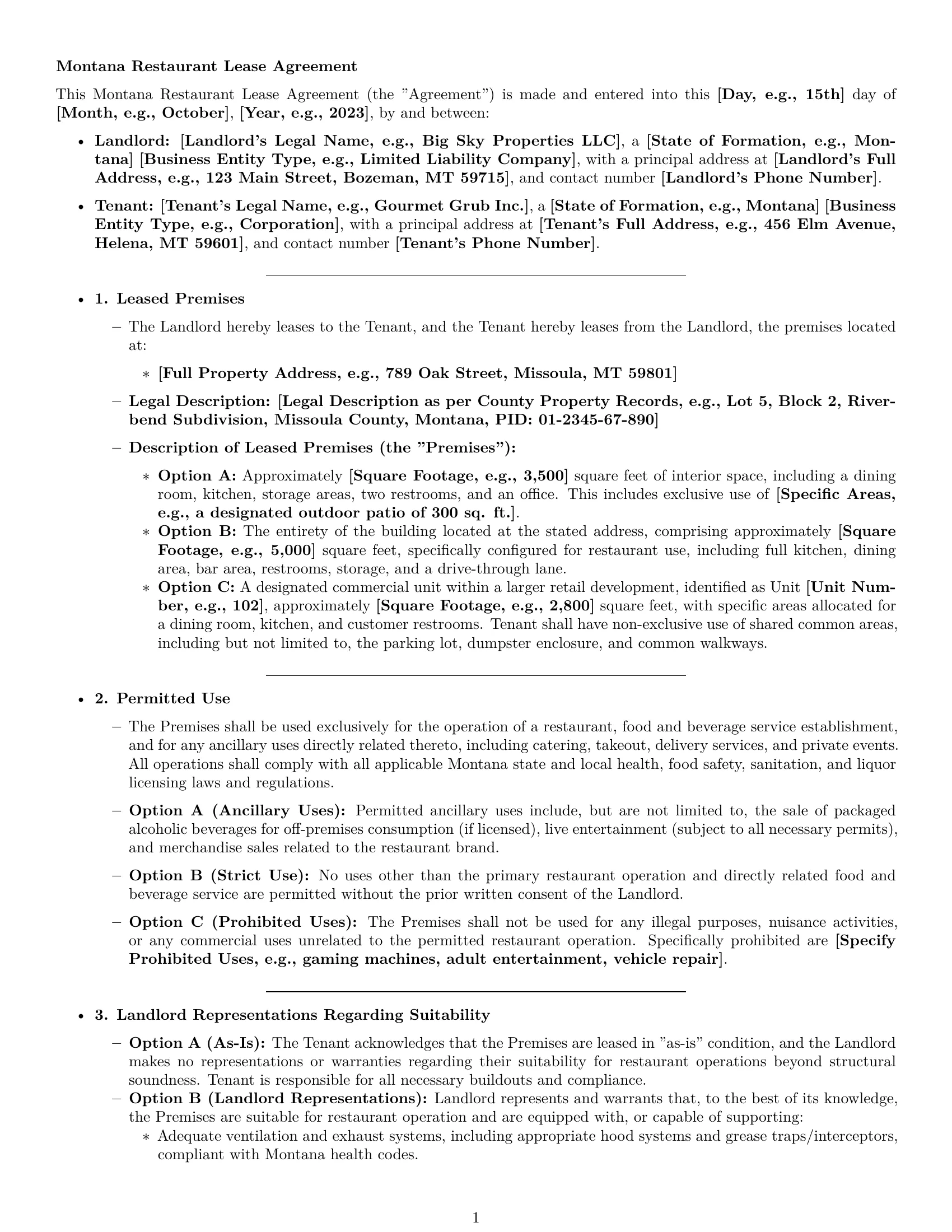 Preview page 1 of Pro Montana restaurant lease agreement template
