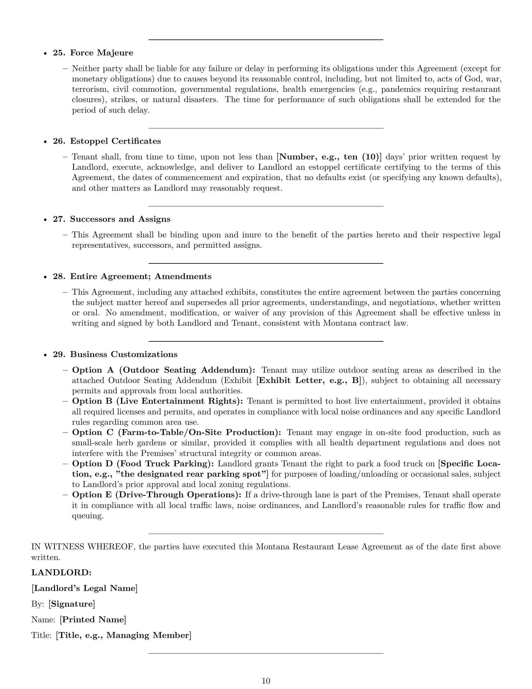 Preview page 10 of Pro Montana restaurant lease agreement template