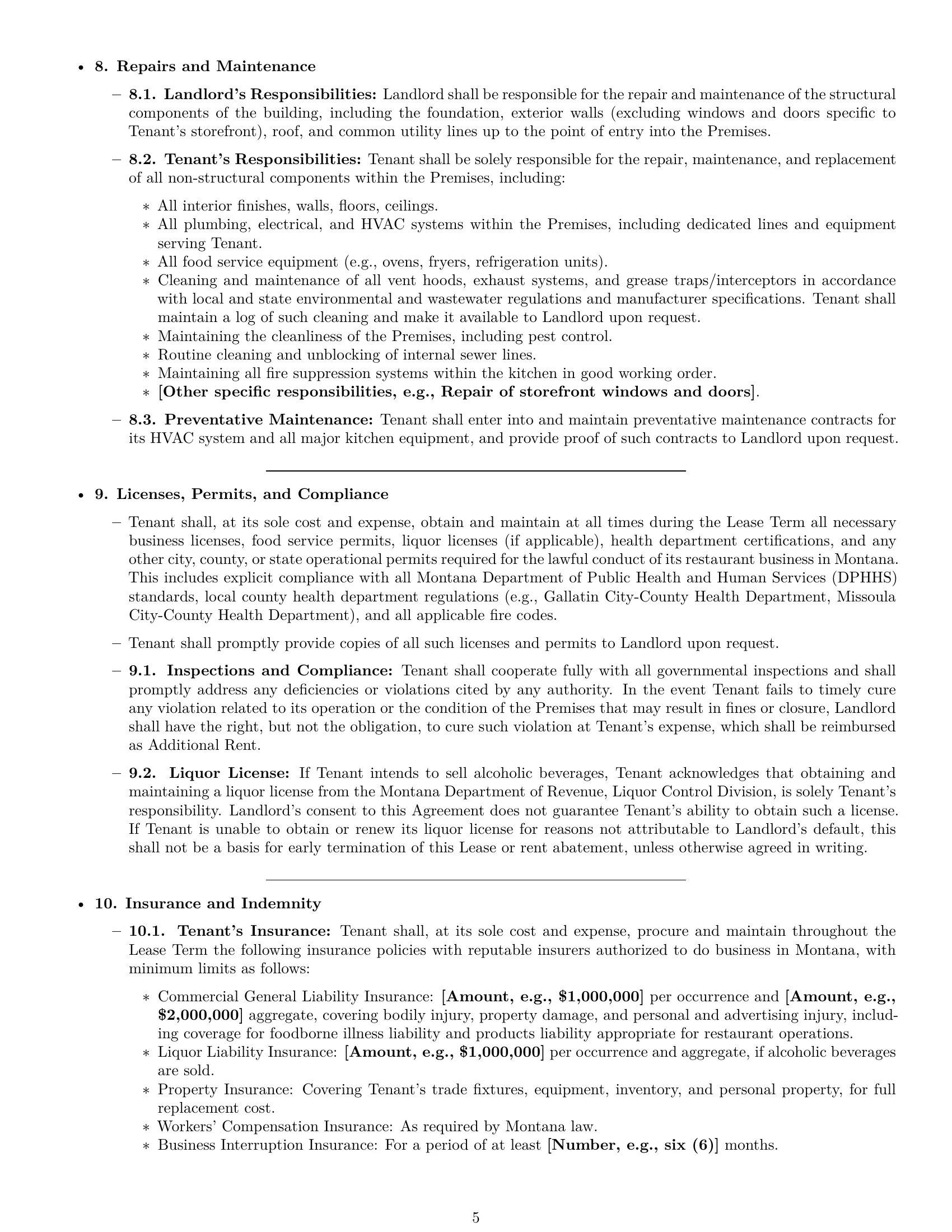 Preview page 5 of Pro Montana restaurant lease agreement template