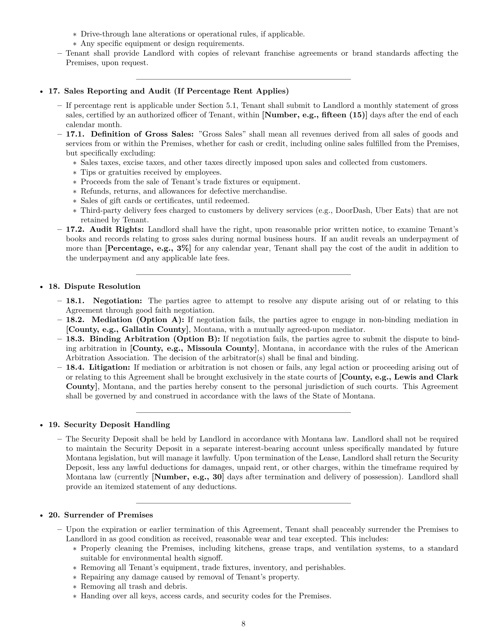 Preview page 8 of Pro Montana restaurant lease agreement template
