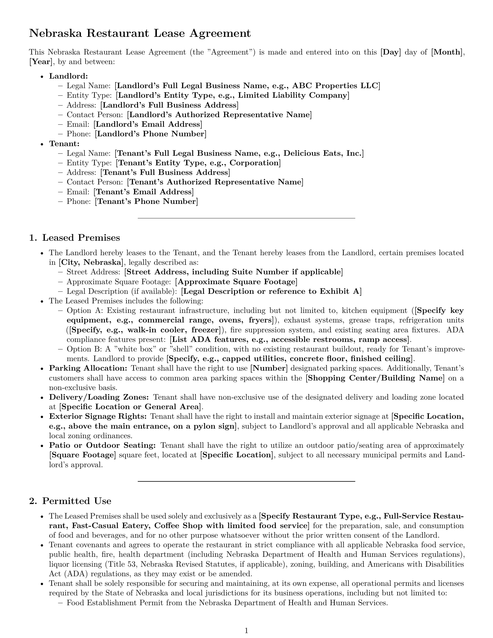 Preview page 1 of Pro Nebraska restaurant lease agreement template