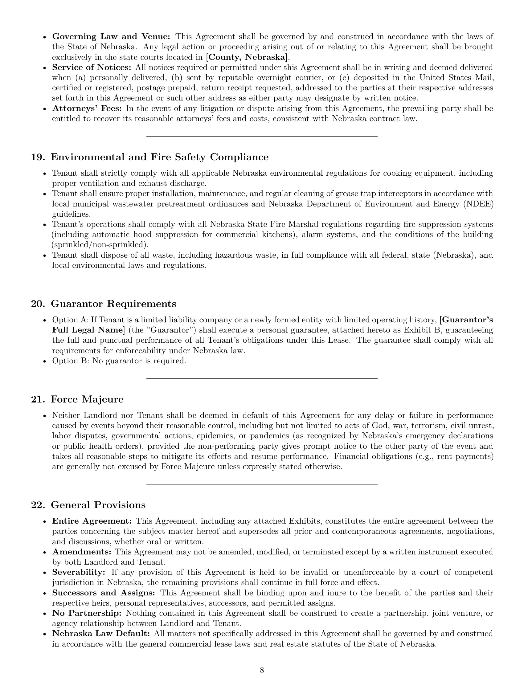 Preview page 8 of Pro Nebraska restaurant lease agreement template