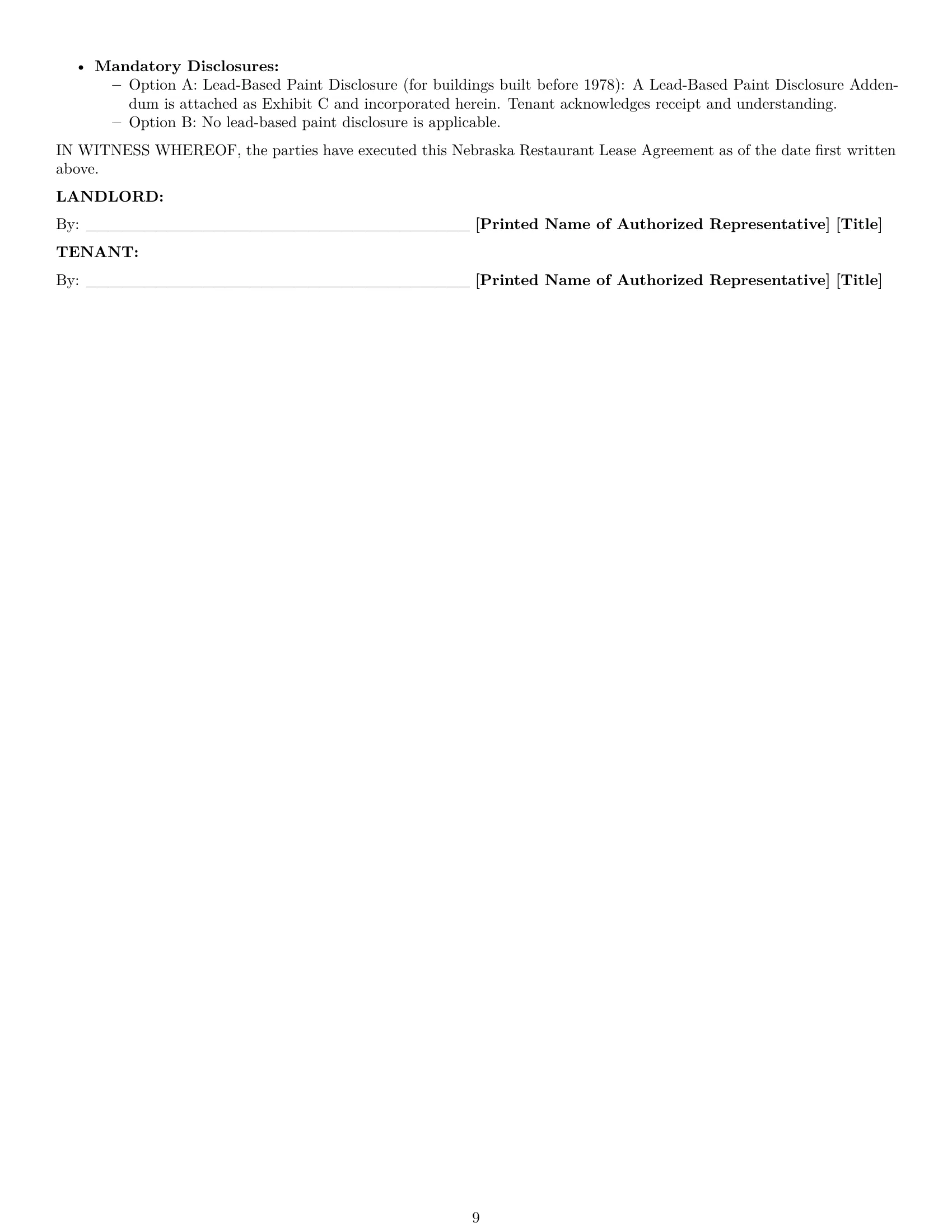 Preview page 9 of Pro Nebraska restaurant lease agreement template