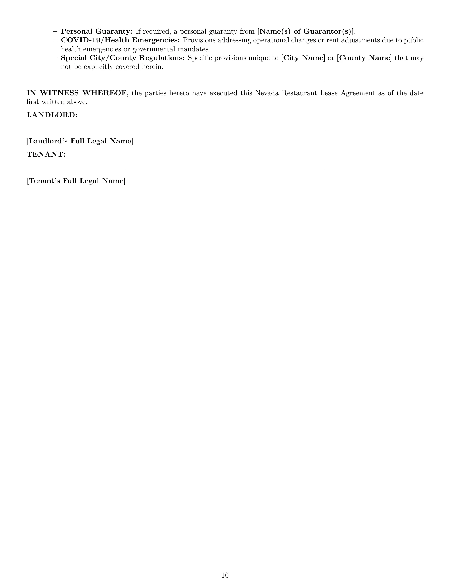Preview page 10 of Pro Nevada restaurant lease agreement template