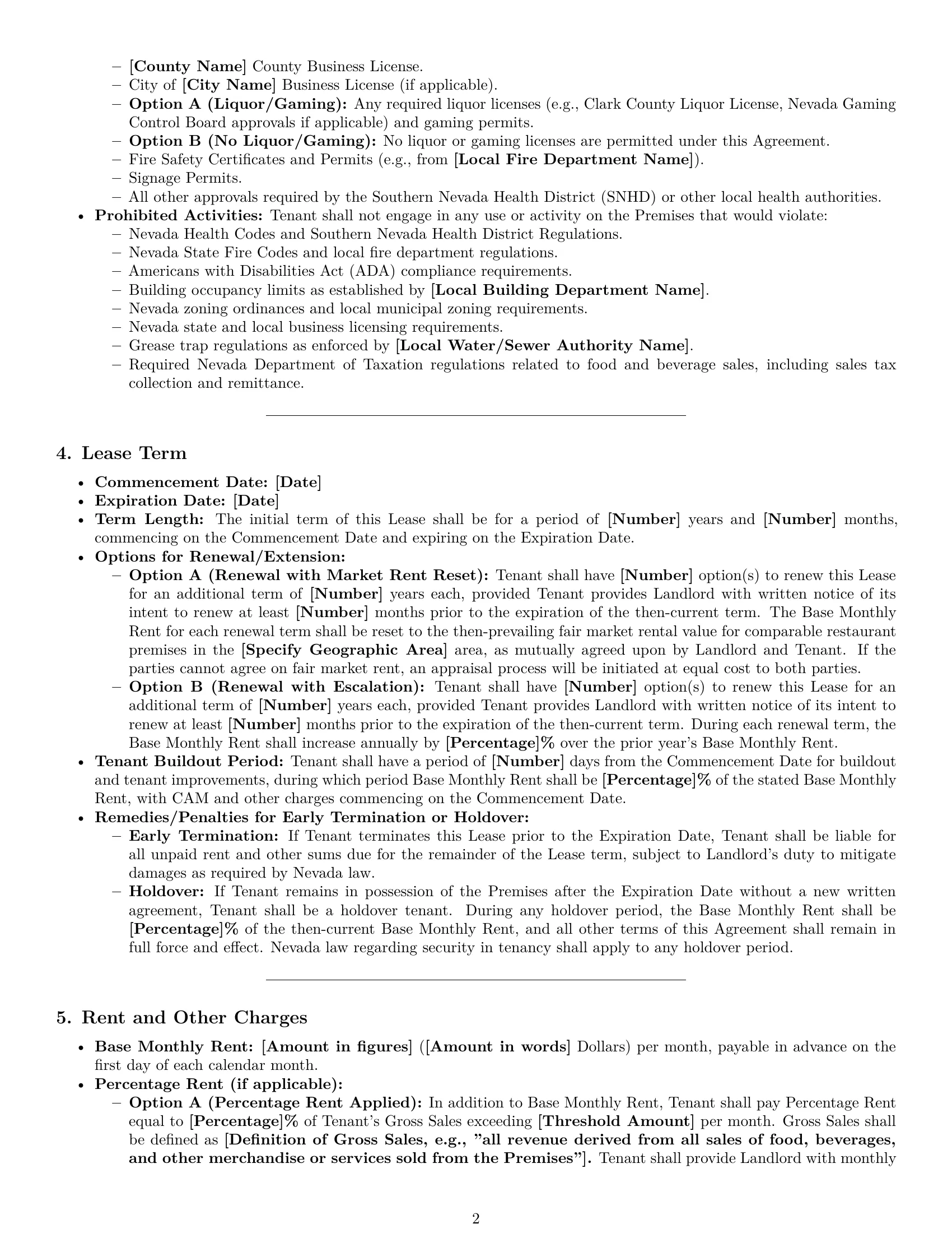 Preview page 2 of Pro Nevada restaurant lease agreement template