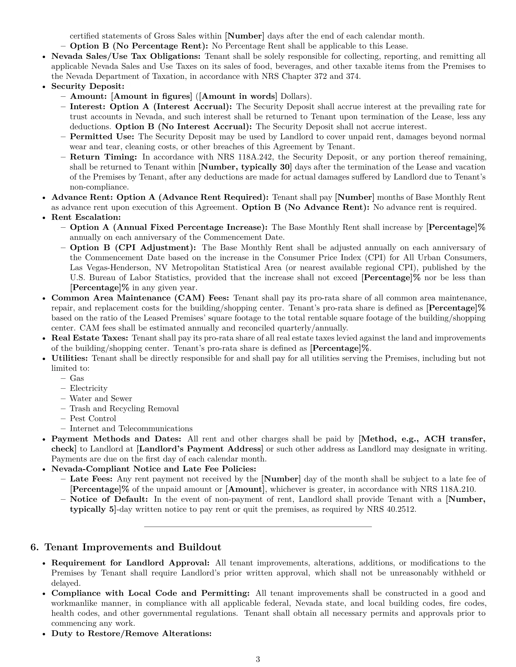 Preview page 3 of Pro Nevada restaurant lease agreement template