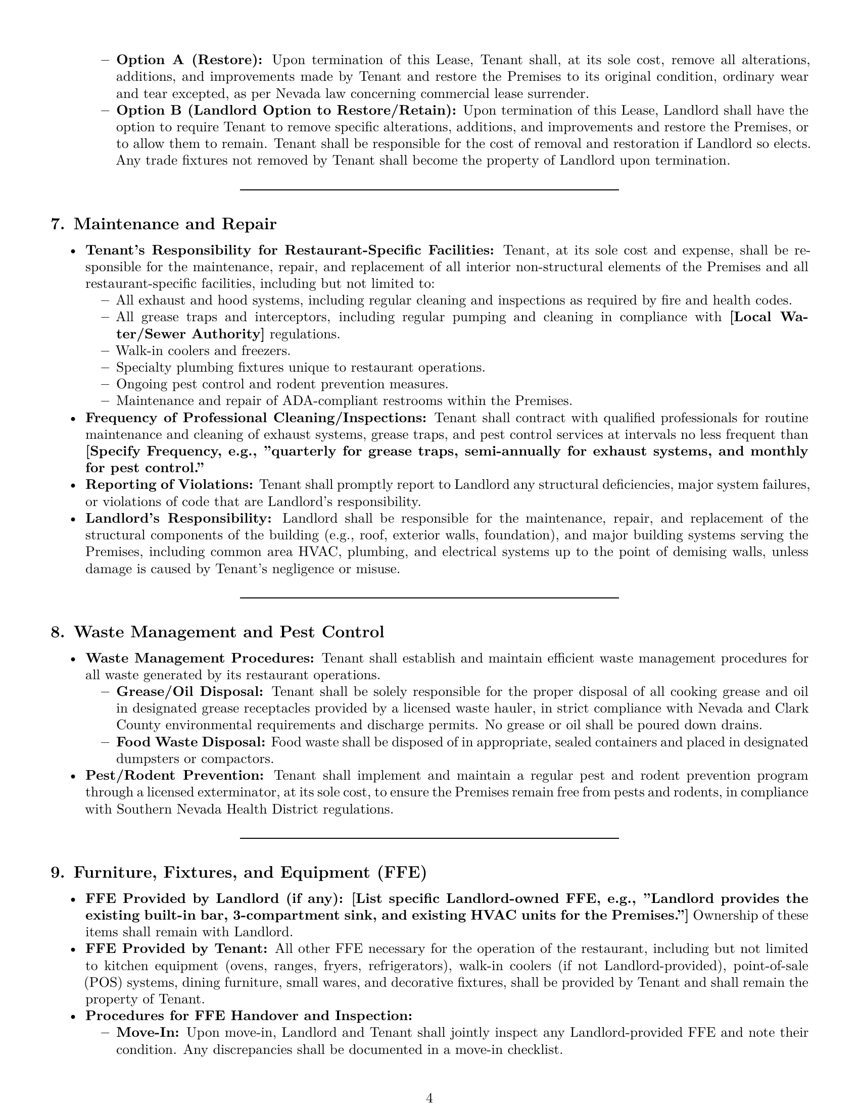 Preview page 4 of Pro Nevada restaurant lease agreement template