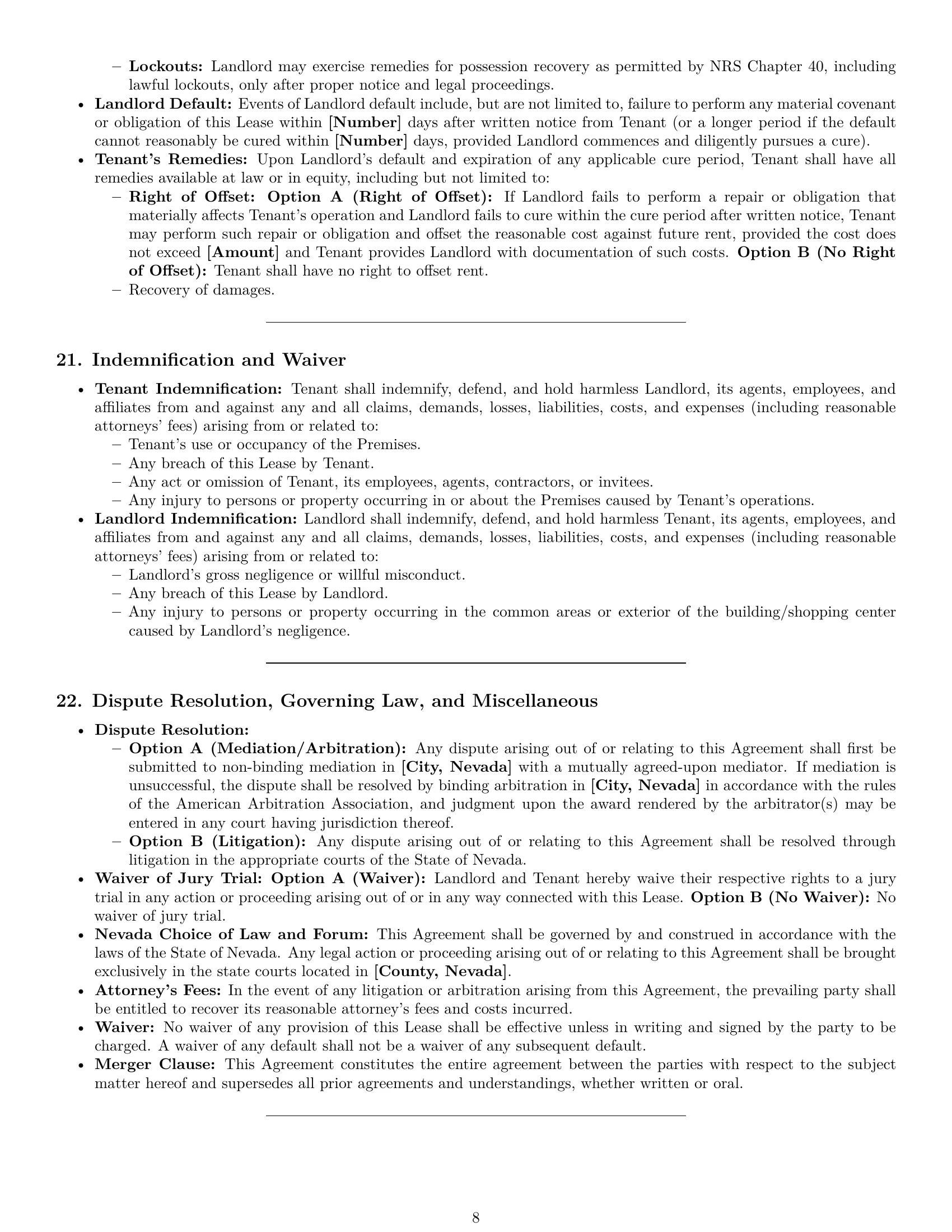 Preview page 8 of Pro Nevada restaurant lease agreement template