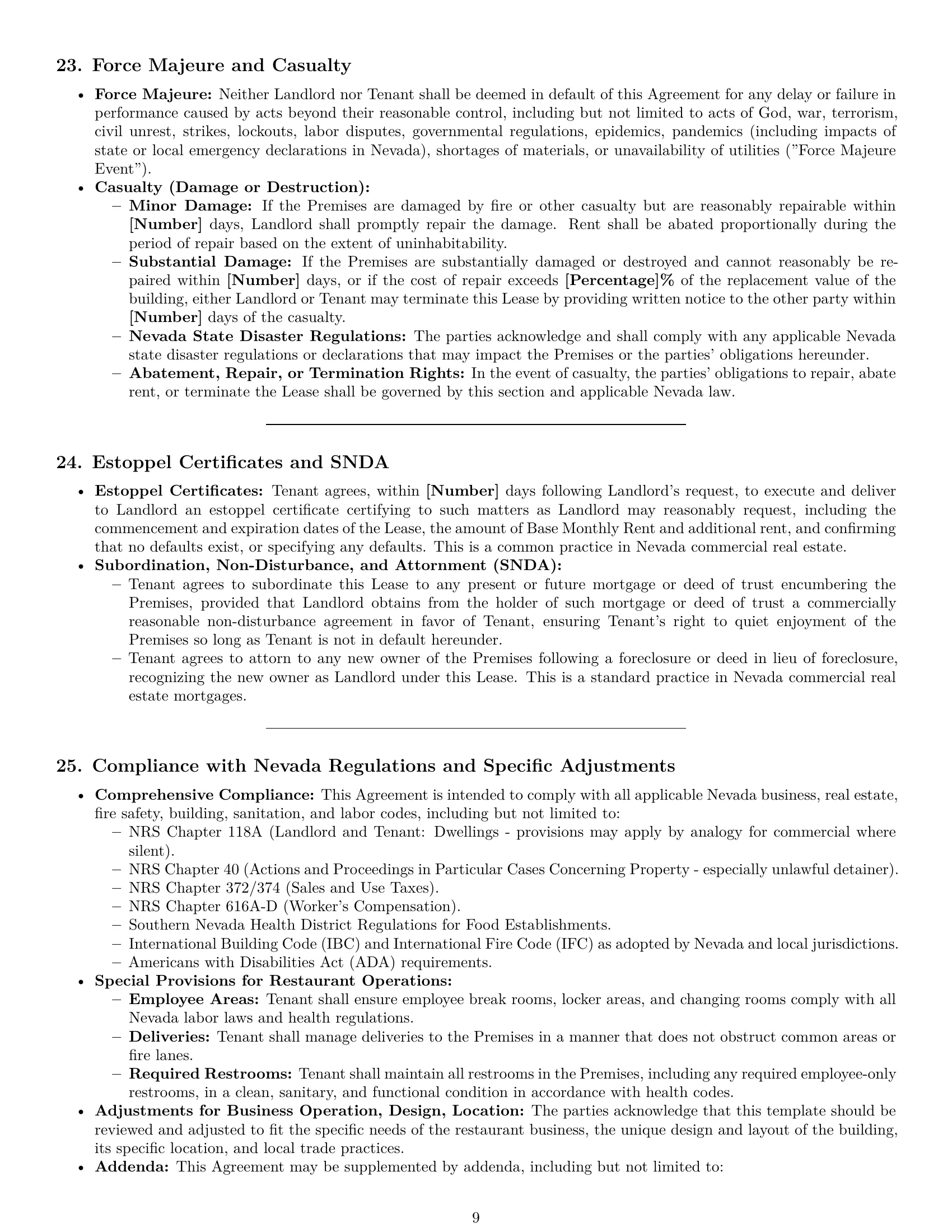 Preview page 9 of Pro Nevada restaurant lease agreement template