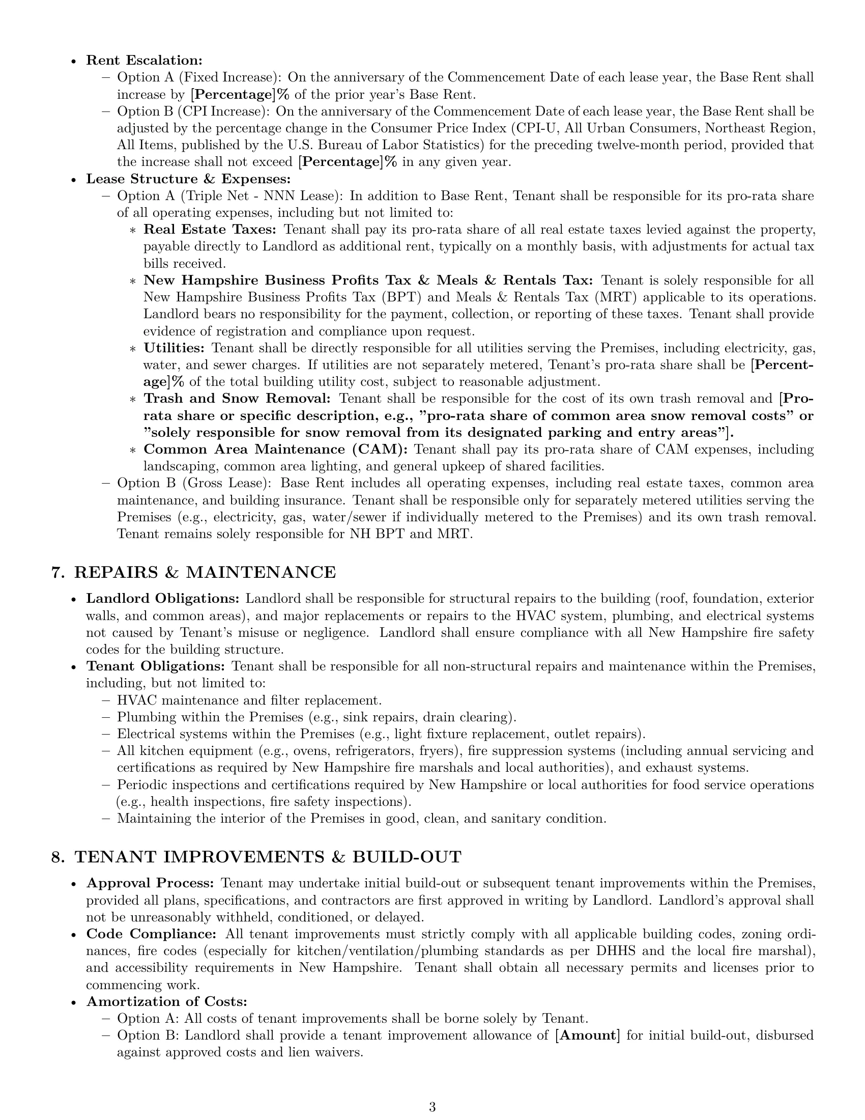 Preview page 3 of Pro New Hampshire restaurant lease agreement template