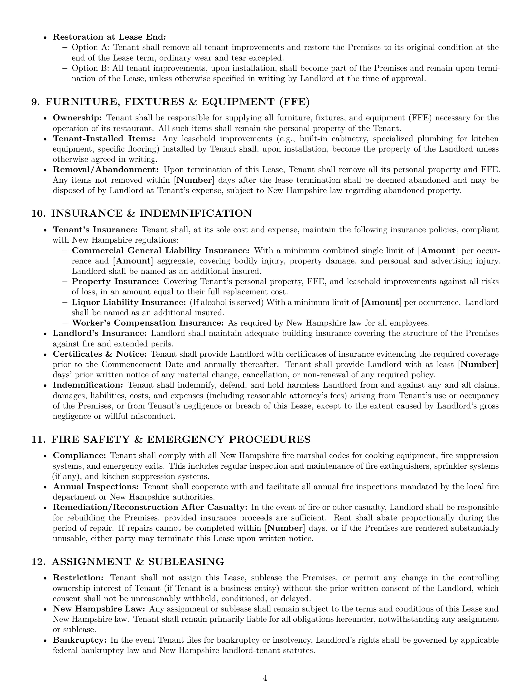 Preview page 4 of Pro New Hampshire restaurant lease agreement template