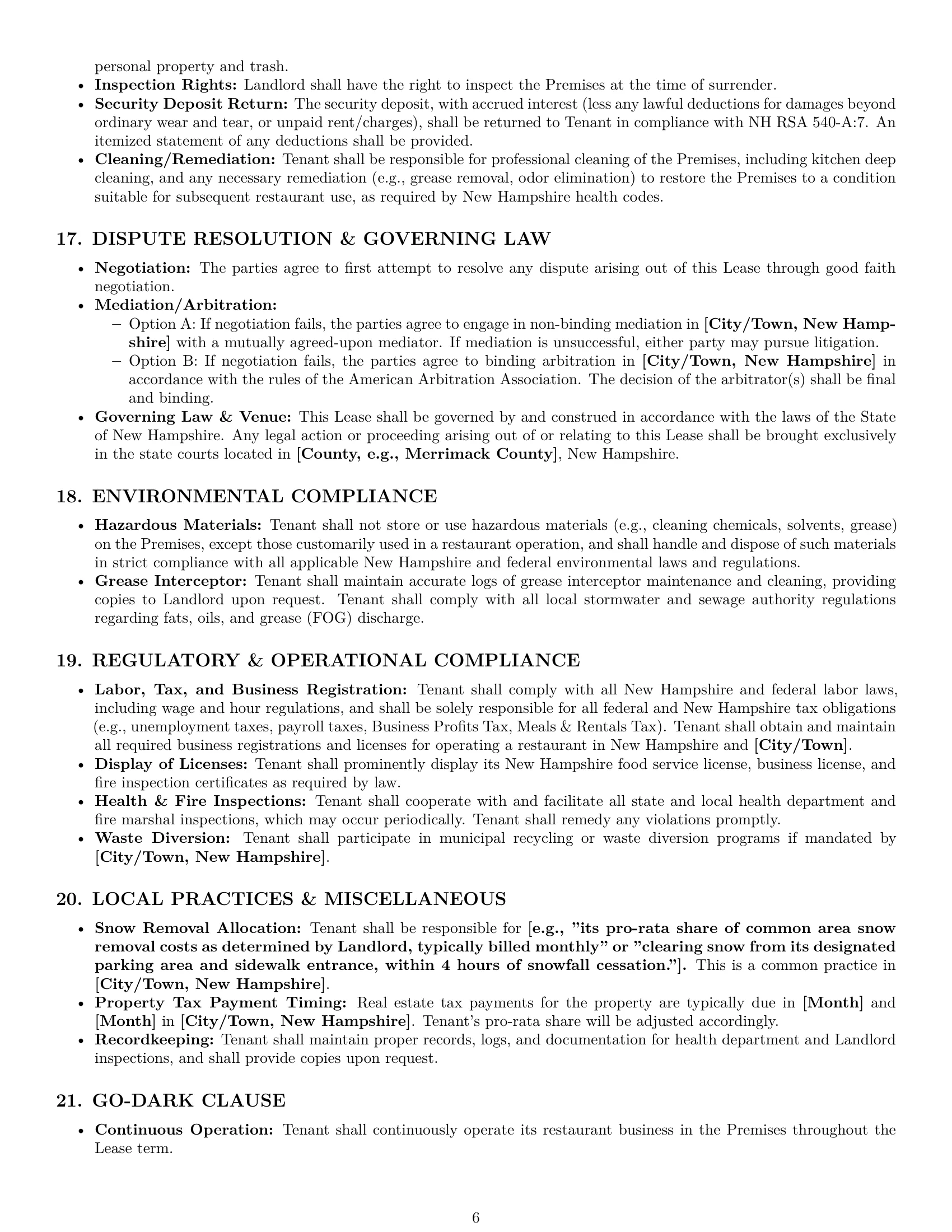 Preview page 6 of Pro New Hampshire restaurant lease agreement template