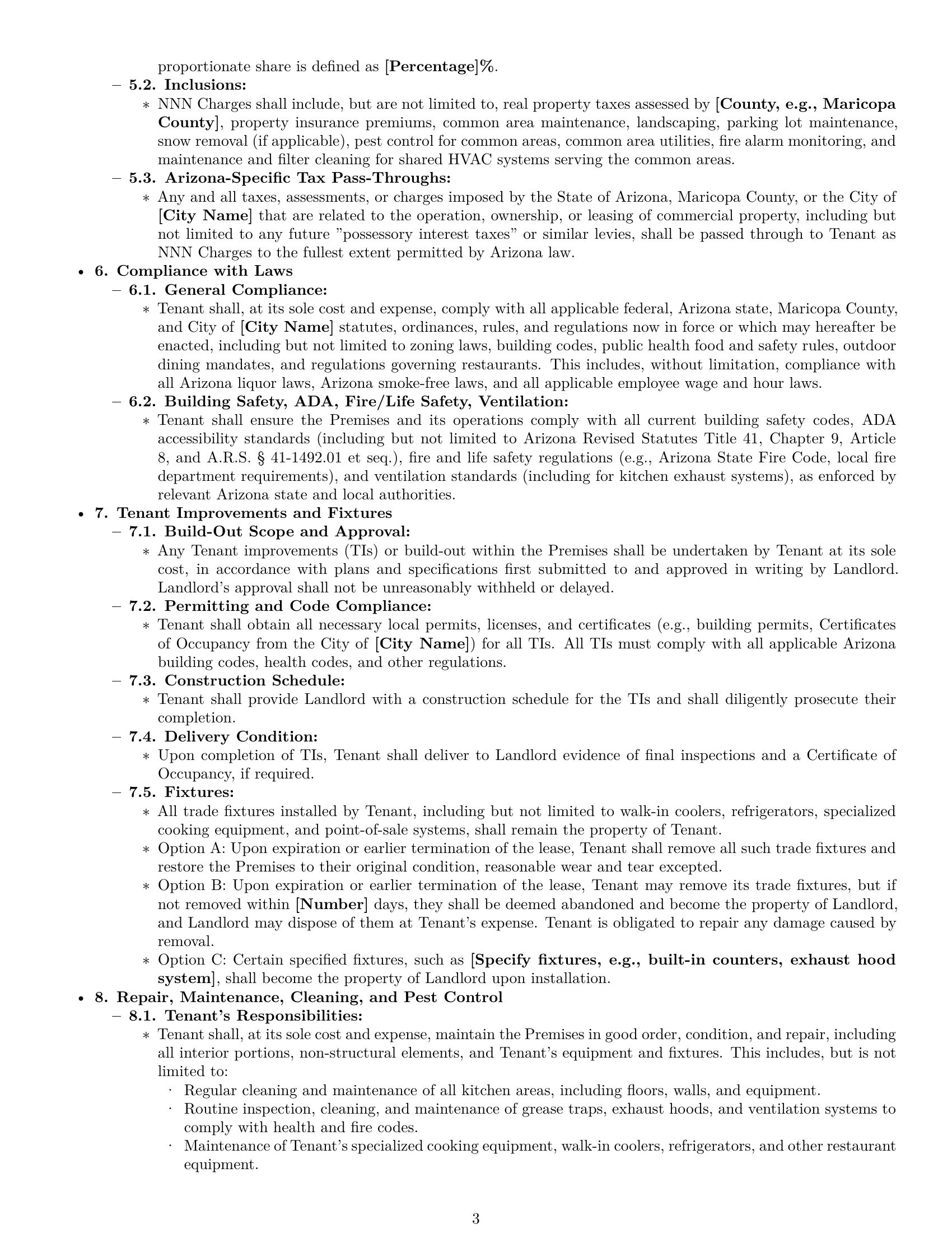 Preview page 3 of Pro Arizona restaurant lease agreement template