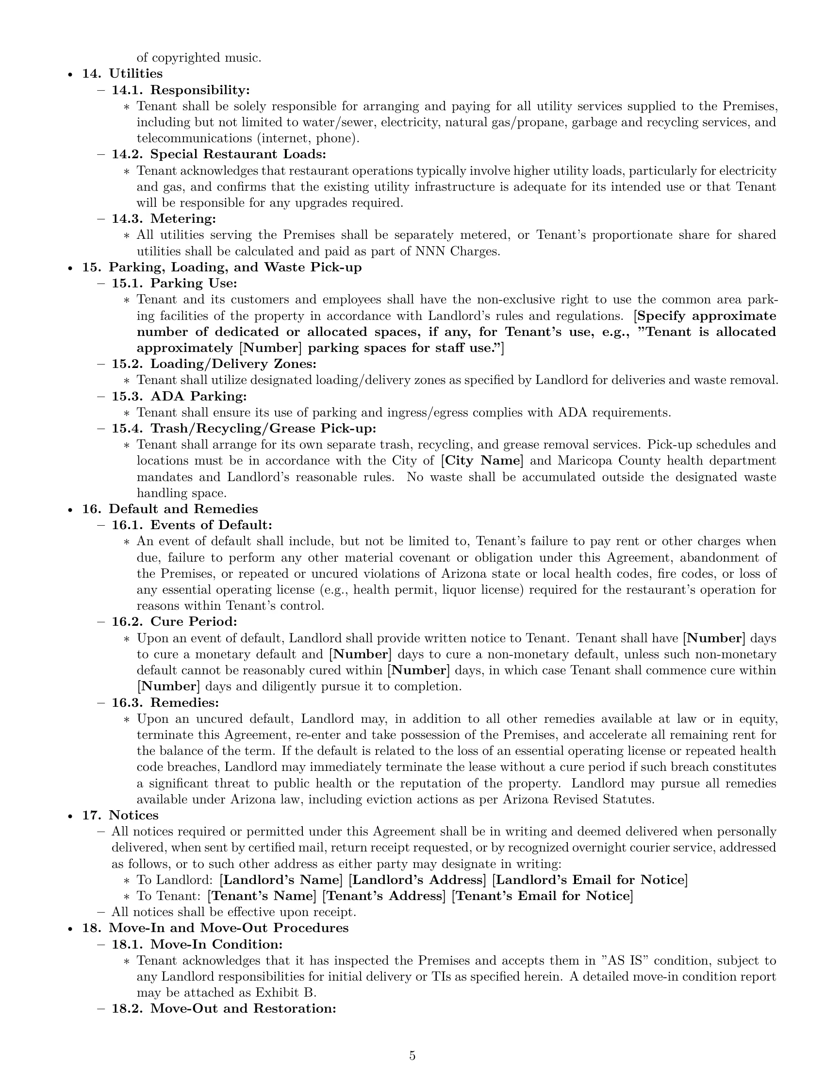 Preview page 5 of Pro Arizona restaurant lease agreement template