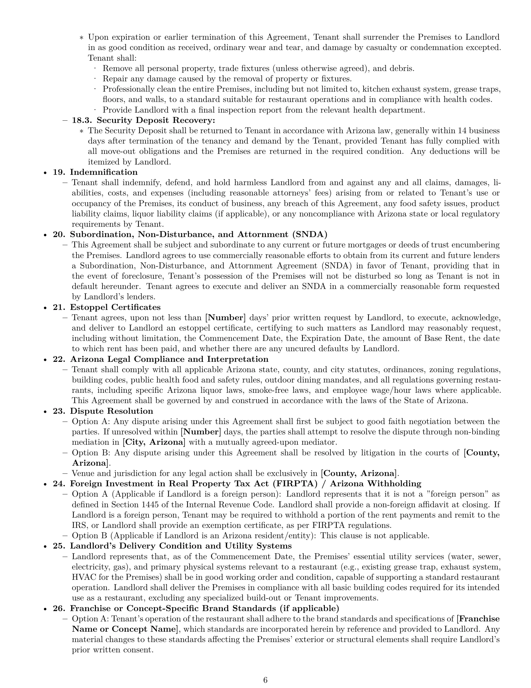 Preview page 6 of Pro Arizona restaurant lease agreement template