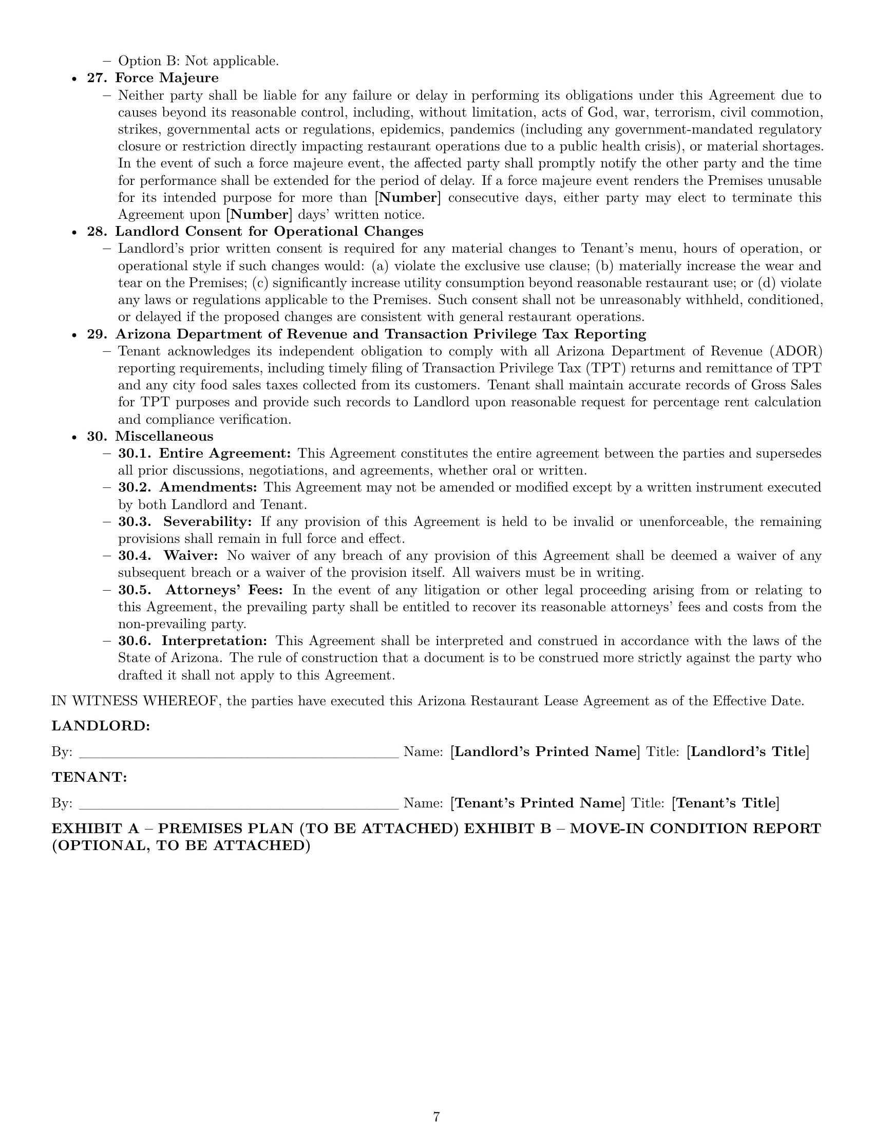 Preview page 7 of Pro Arizona restaurant lease agreement template