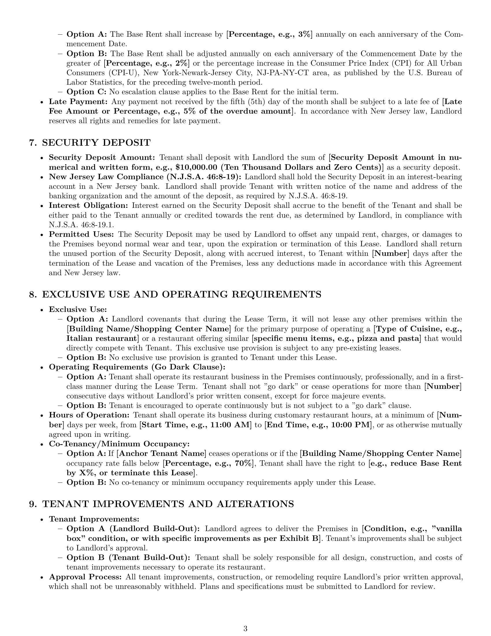 Preview page 3 of Pro New Jersey restaurant lease agreement template