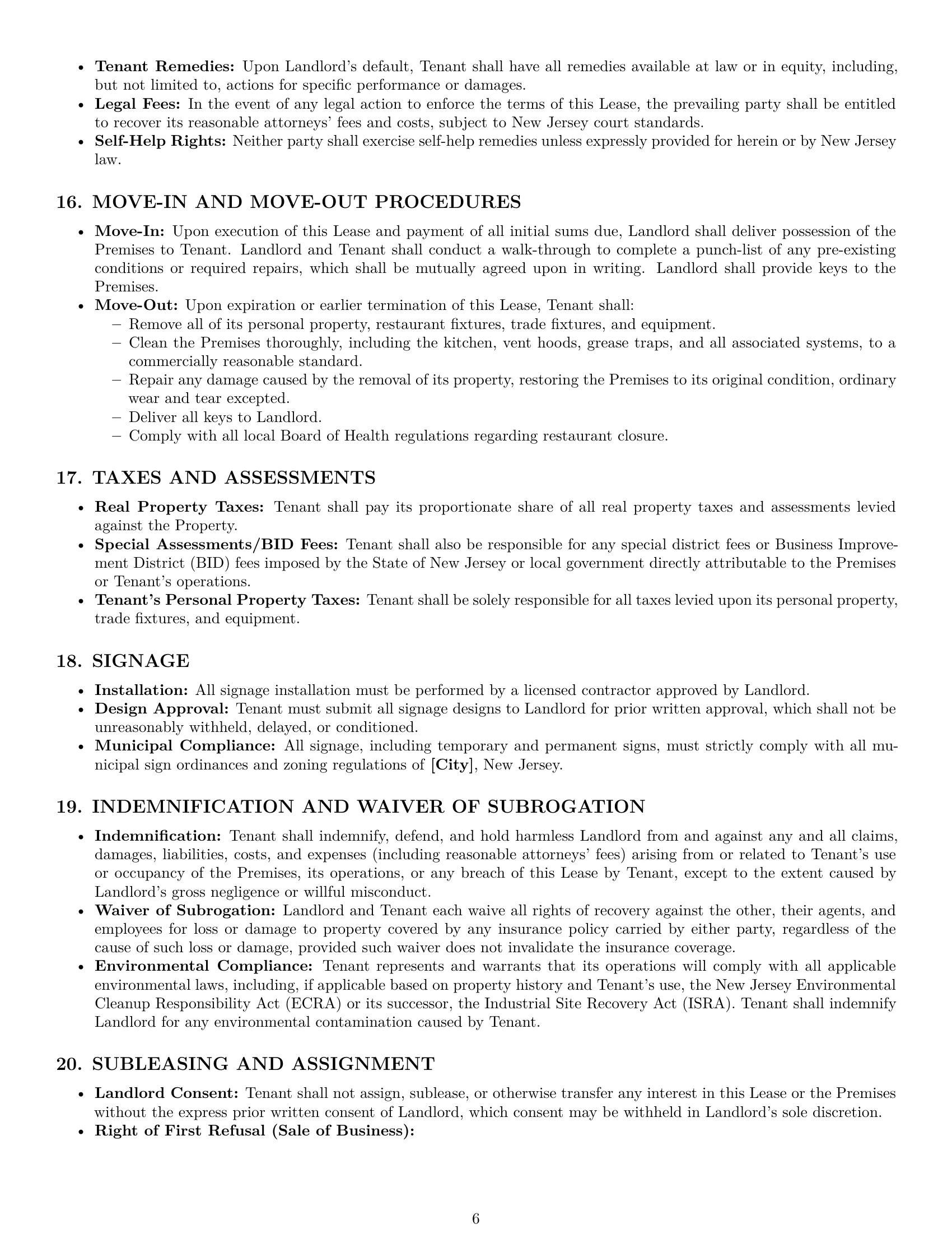 Preview page 6 of Pro New Jersey restaurant lease agreement template