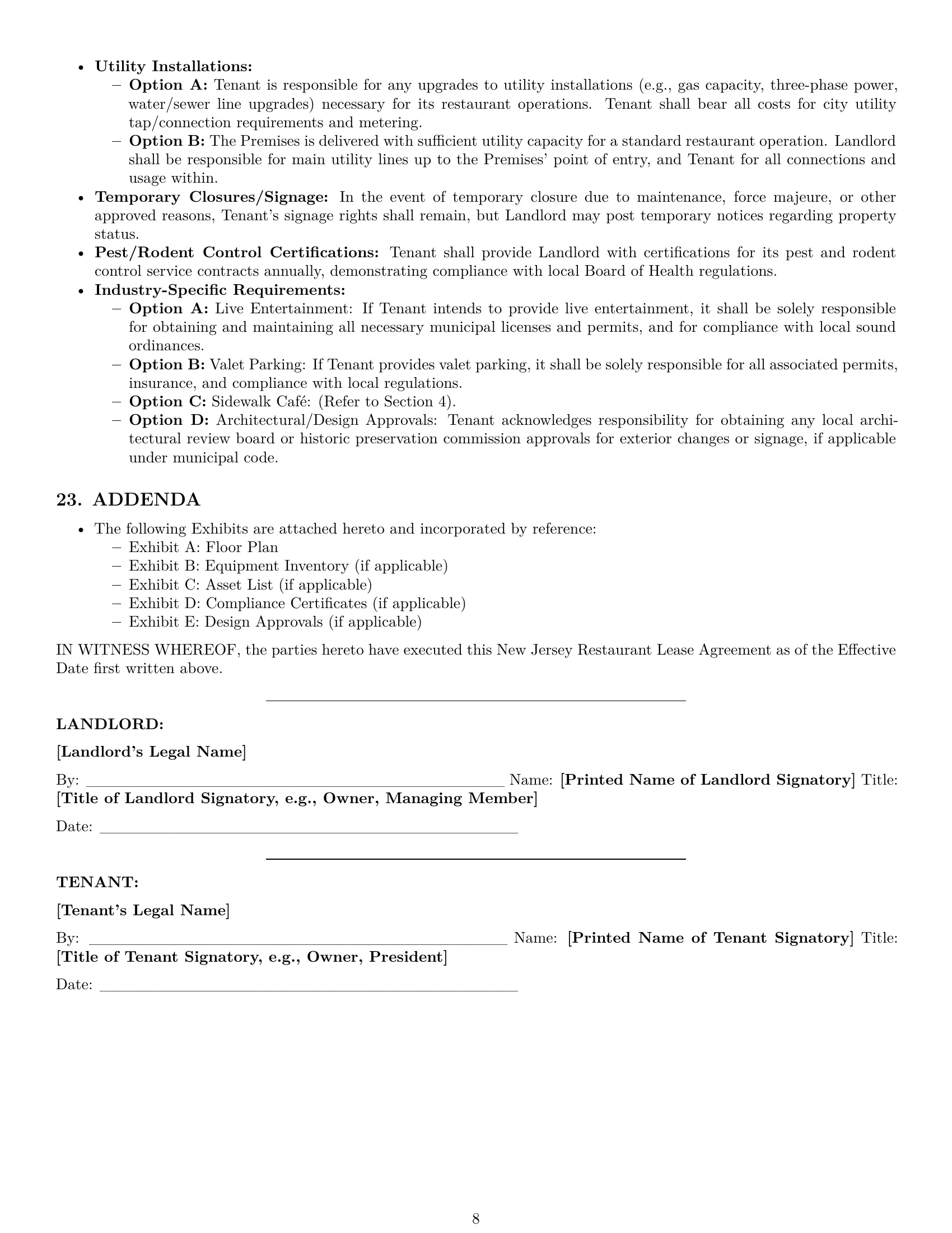 Preview page 8 of Pro New Jersey restaurant lease agreement template