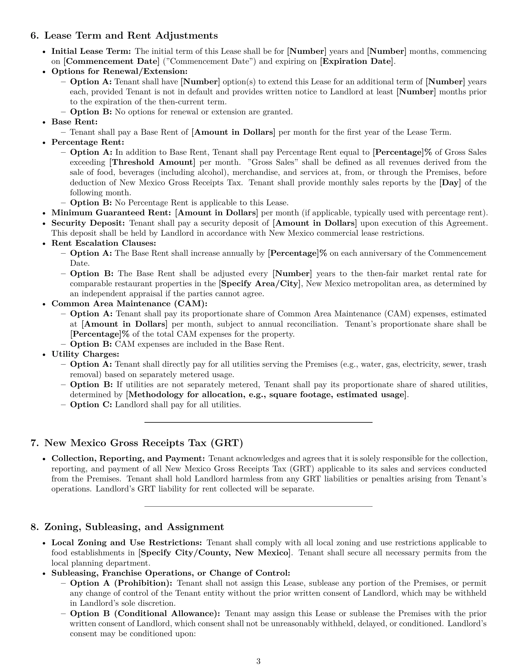 Preview page 3 of Pro New Mexico restaurant lease agreement template