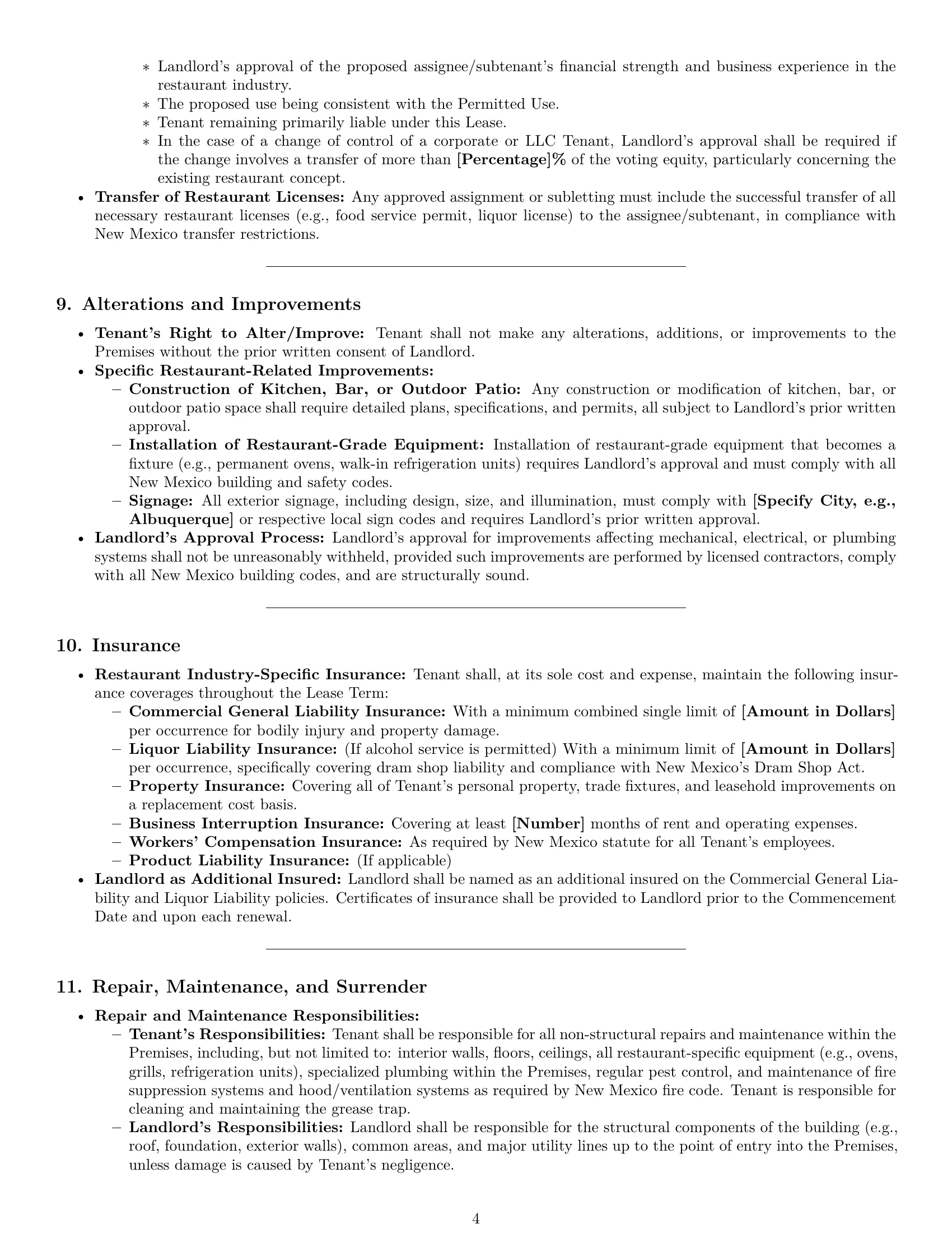 Preview page 4 of Pro New Mexico restaurant lease agreement template