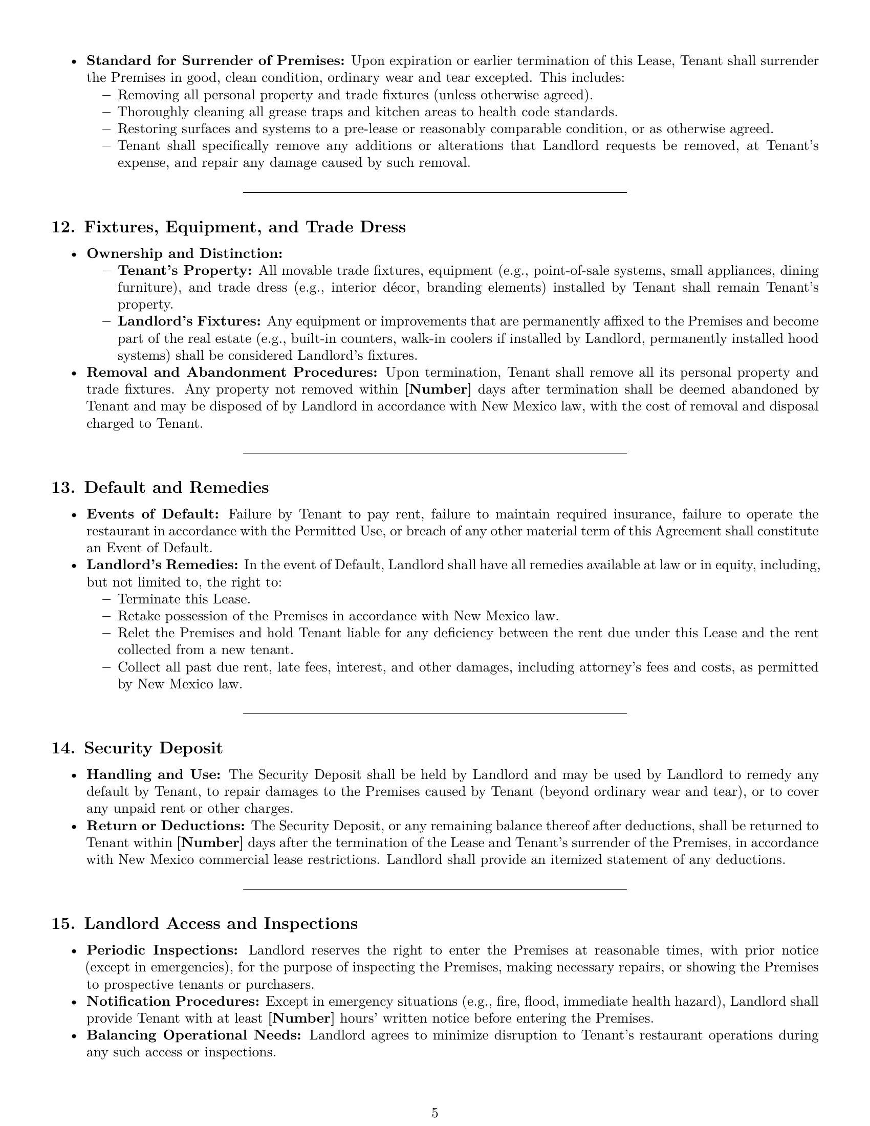 Preview page 5 of Pro New Mexico restaurant lease agreement template