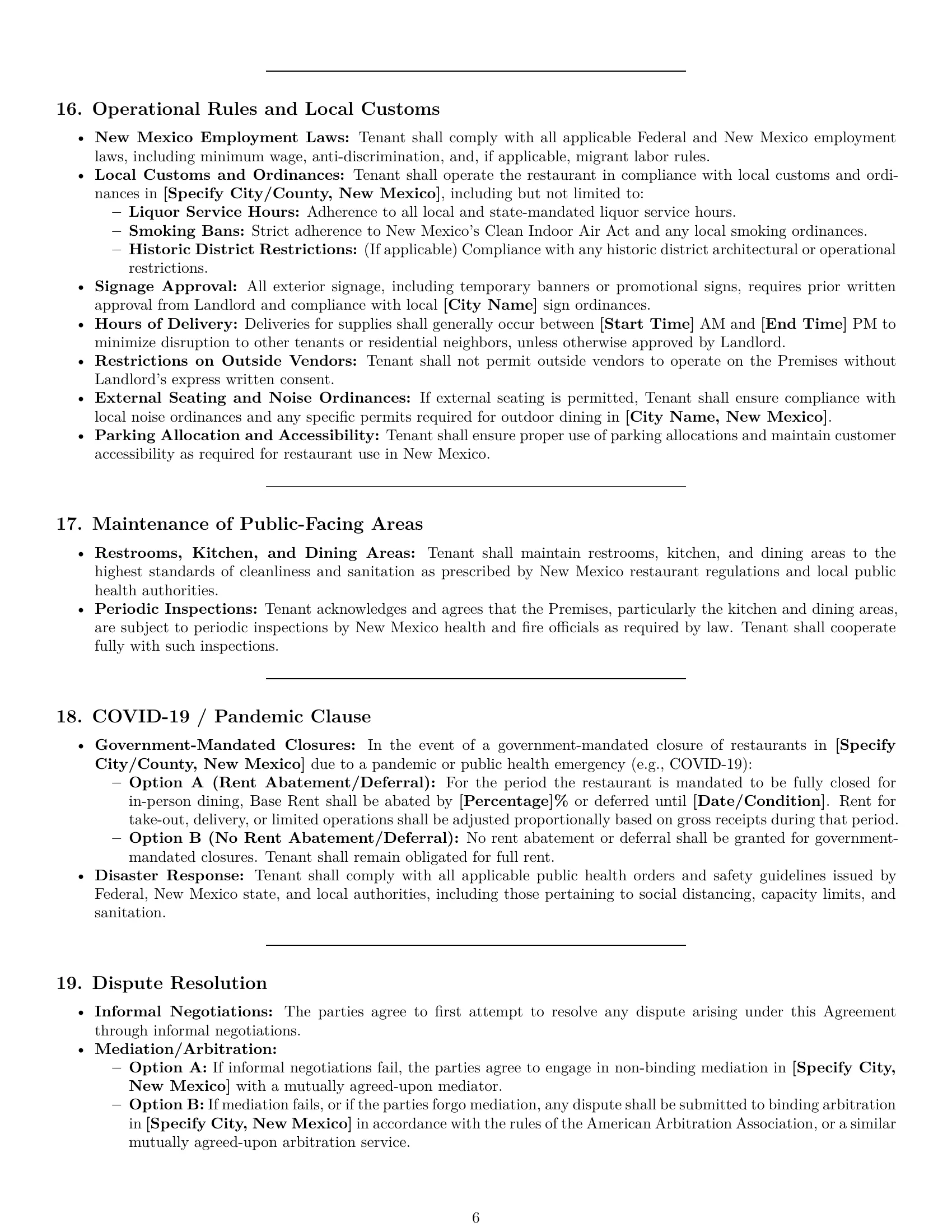 Preview page 6 of Pro New Mexico restaurant lease agreement template