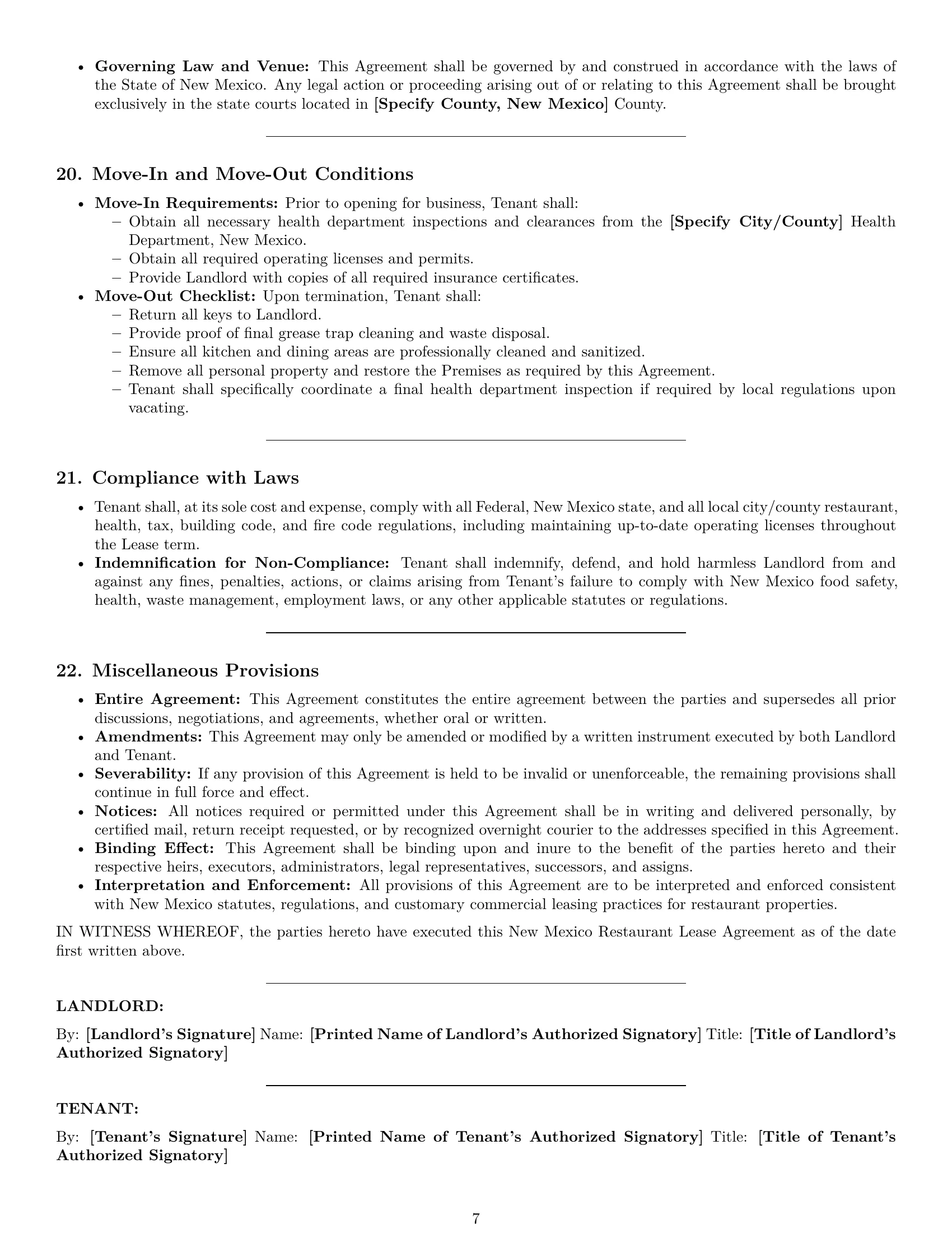 Preview page 7 of Pro New Mexico restaurant lease agreement template