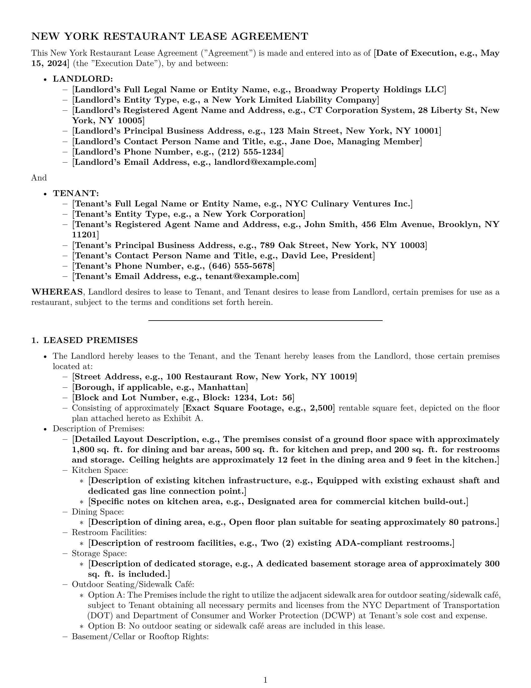 Preview page 1 of Pro New York restaurant lease agreement template