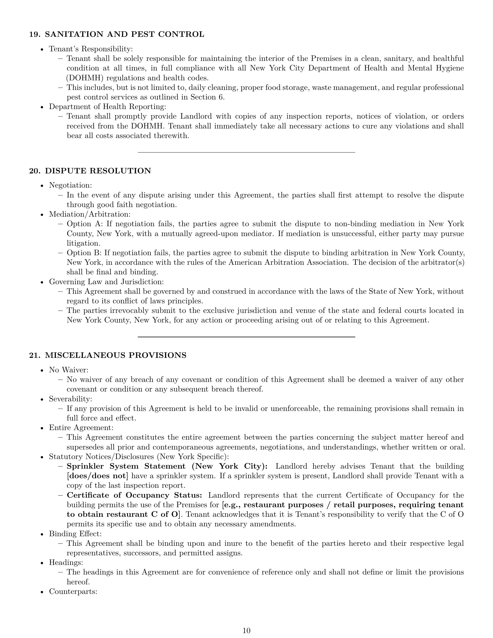 Preview page 10 of Pro New York restaurant lease agreement template