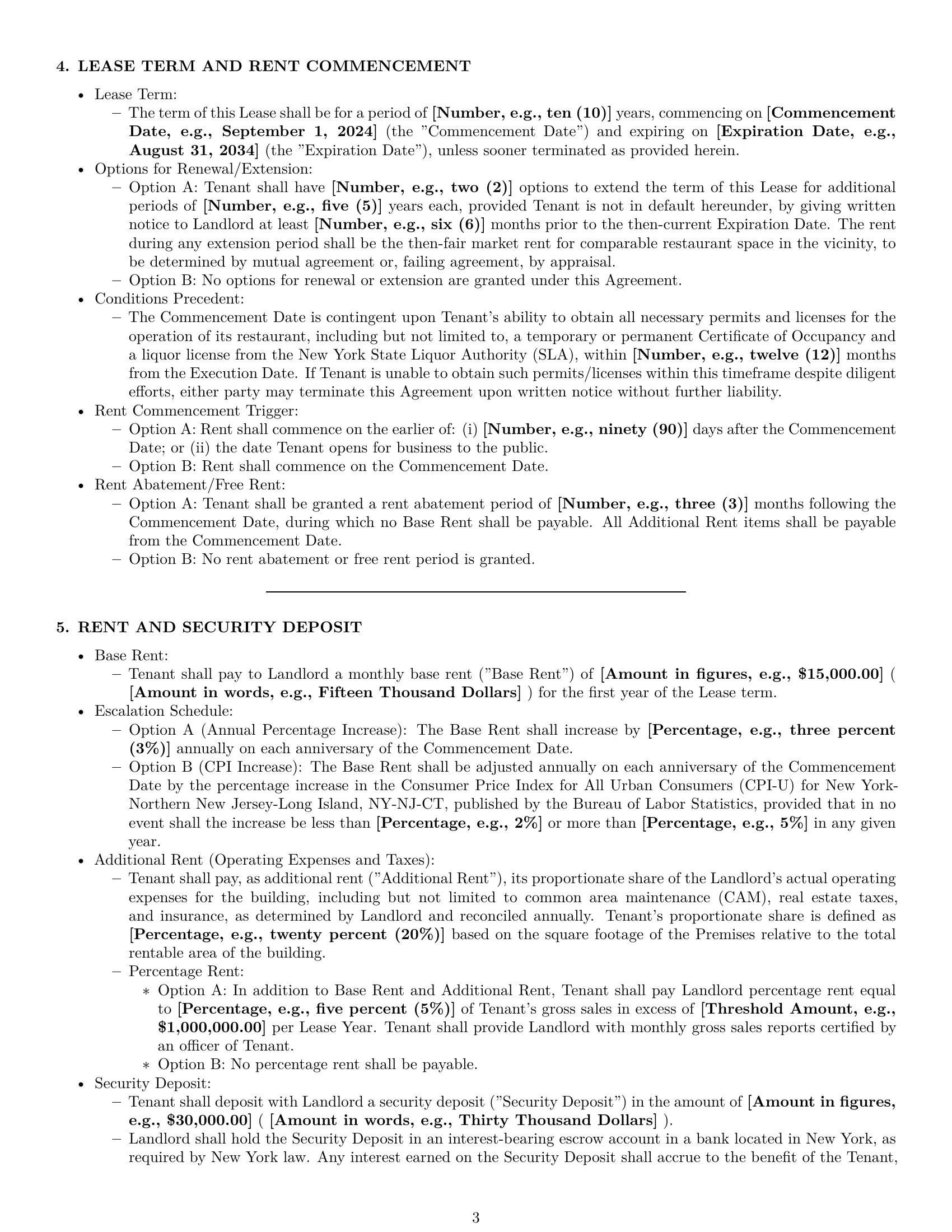 Preview page 3 of Pro New York restaurant lease agreement template