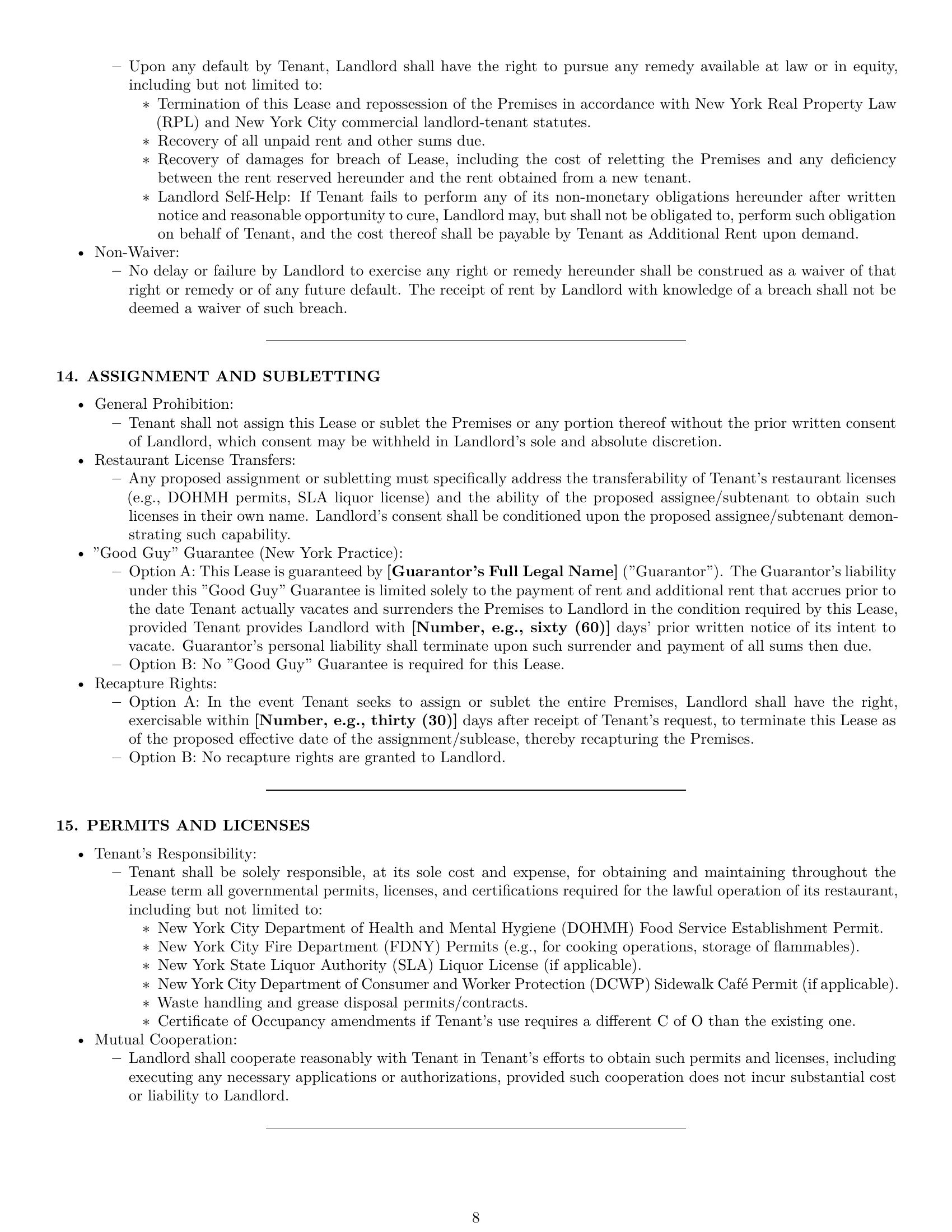 Preview page 8 of Pro New York restaurant lease agreement template