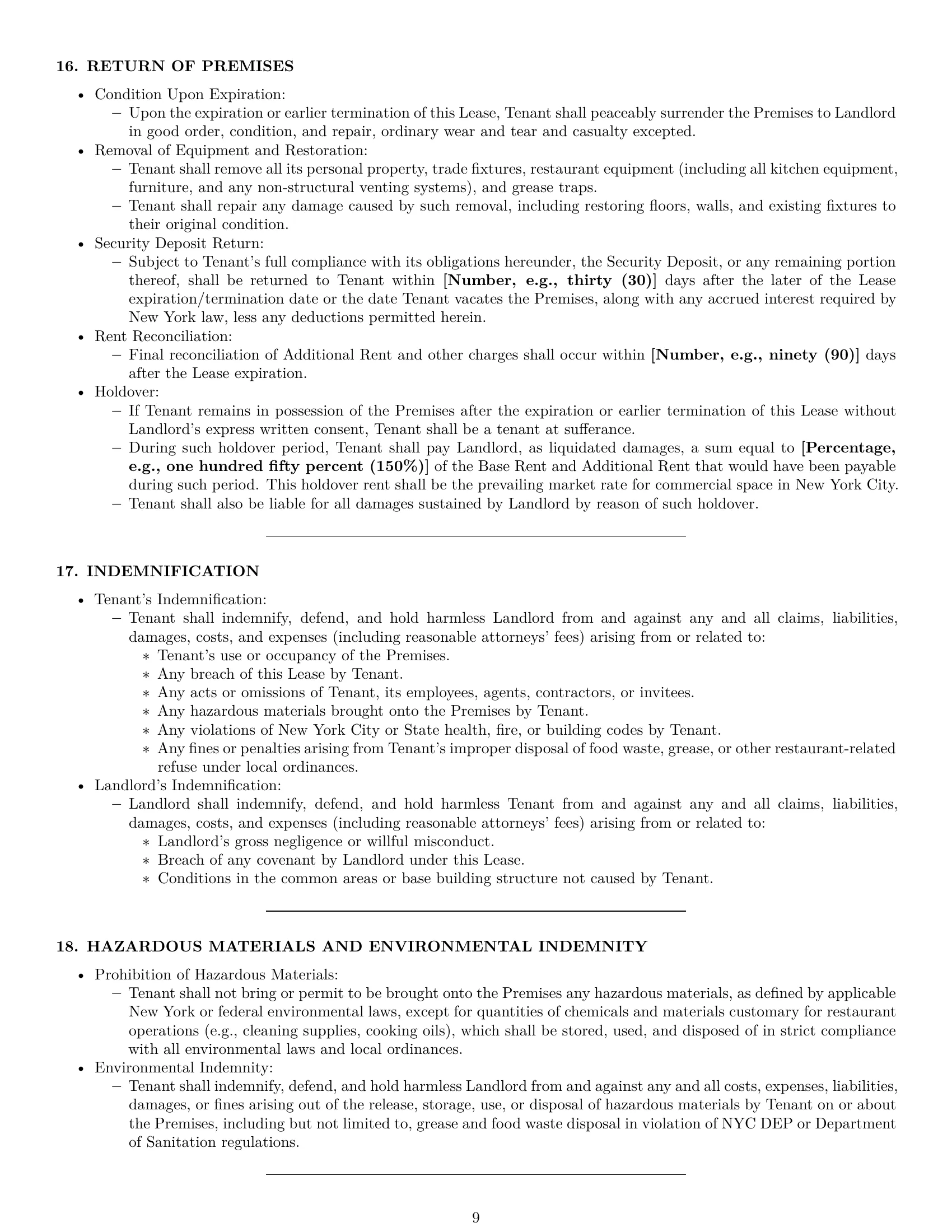 Preview page 9 of Pro New York restaurant lease agreement template
