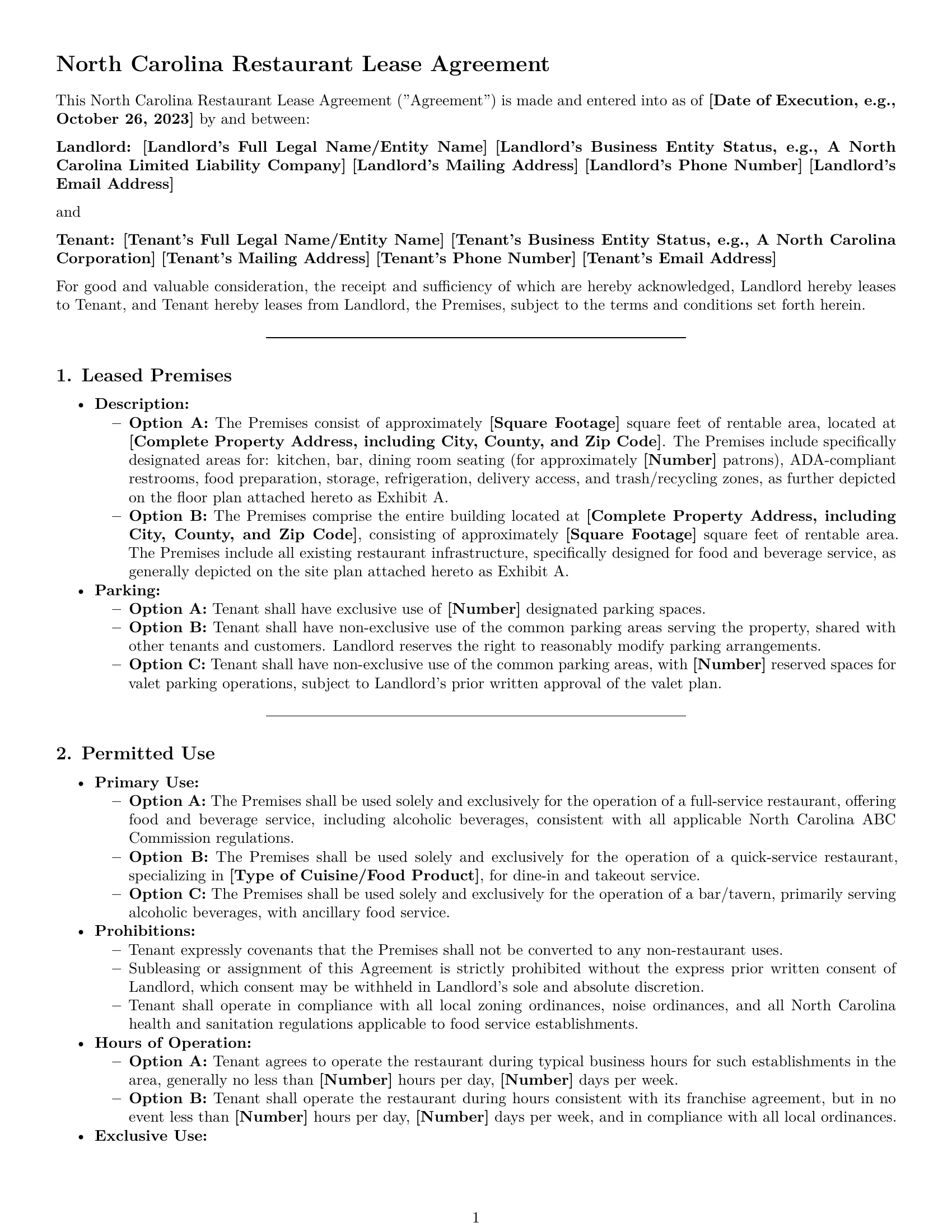 Preview page 1 of Pro North Carolina restaurant lease agreement template