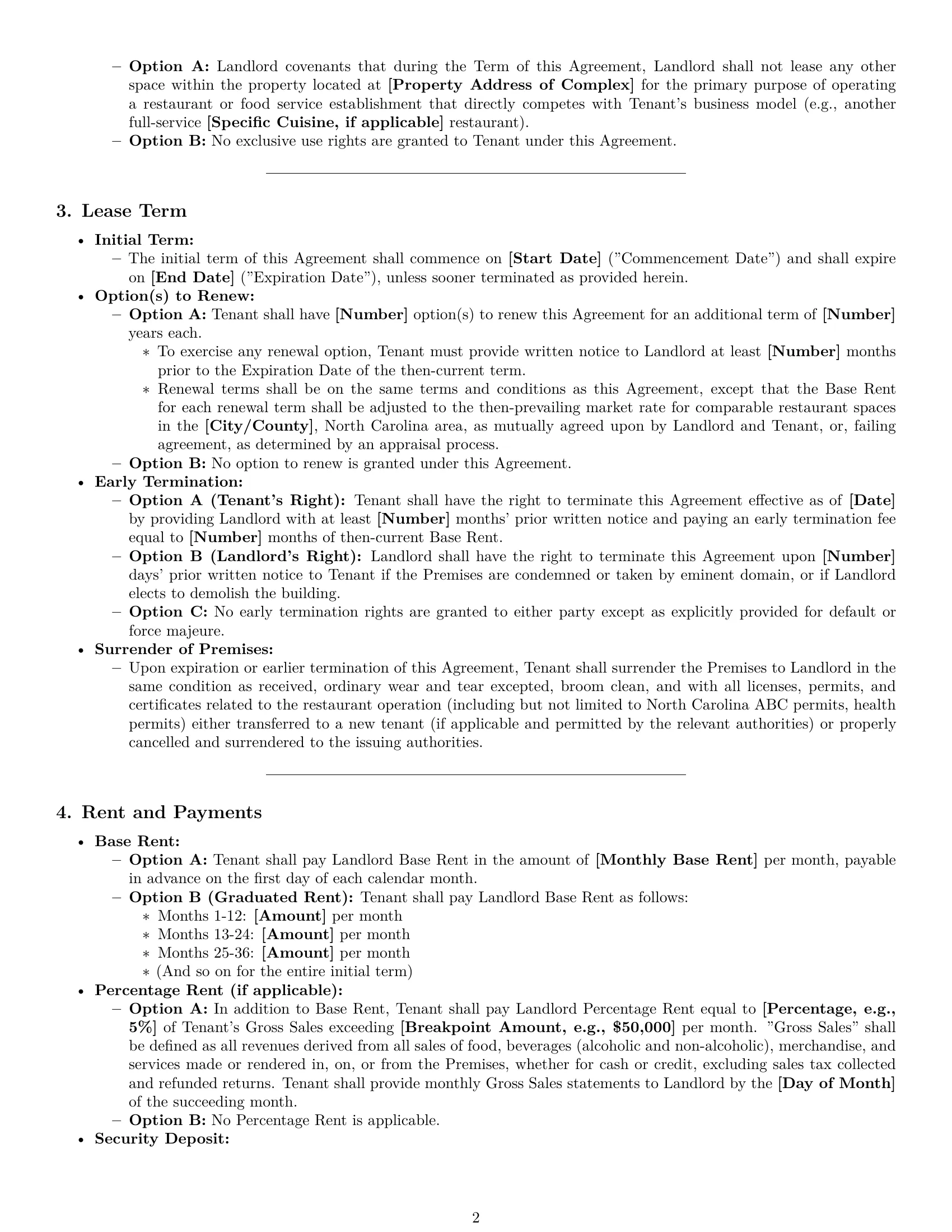 Preview page 2 of Pro North Carolina restaurant lease agreement template