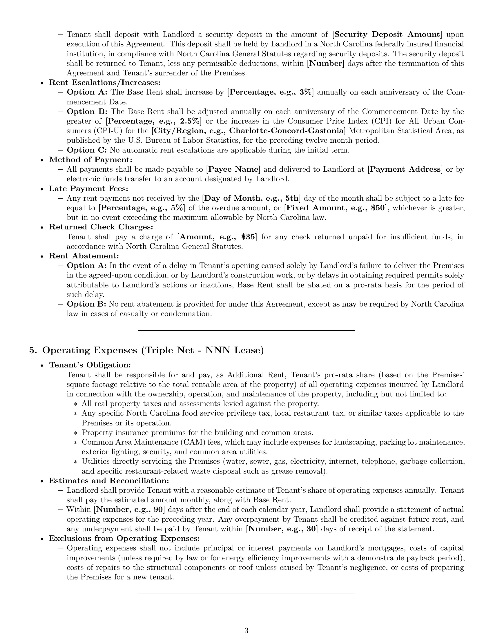 Preview page 3 of Pro North Carolina restaurant lease agreement template