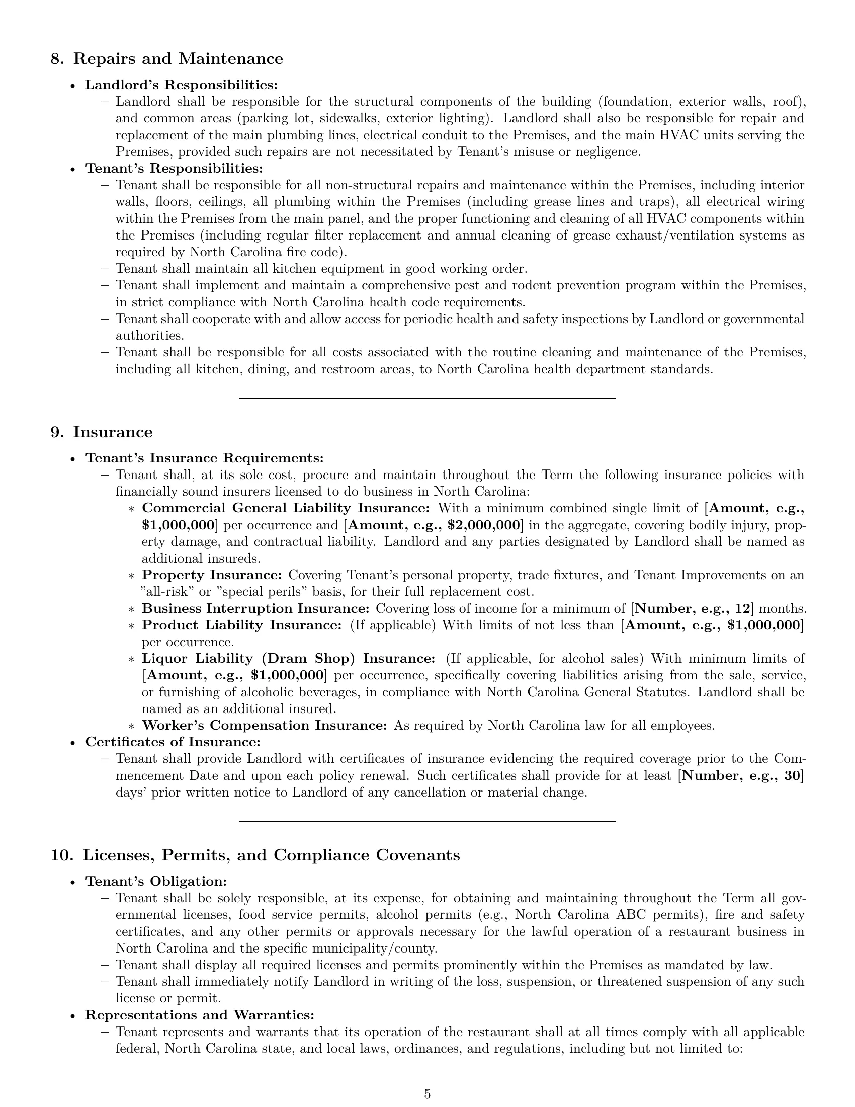 Preview page 5 of Pro North Carolina restaurant lease agreement template