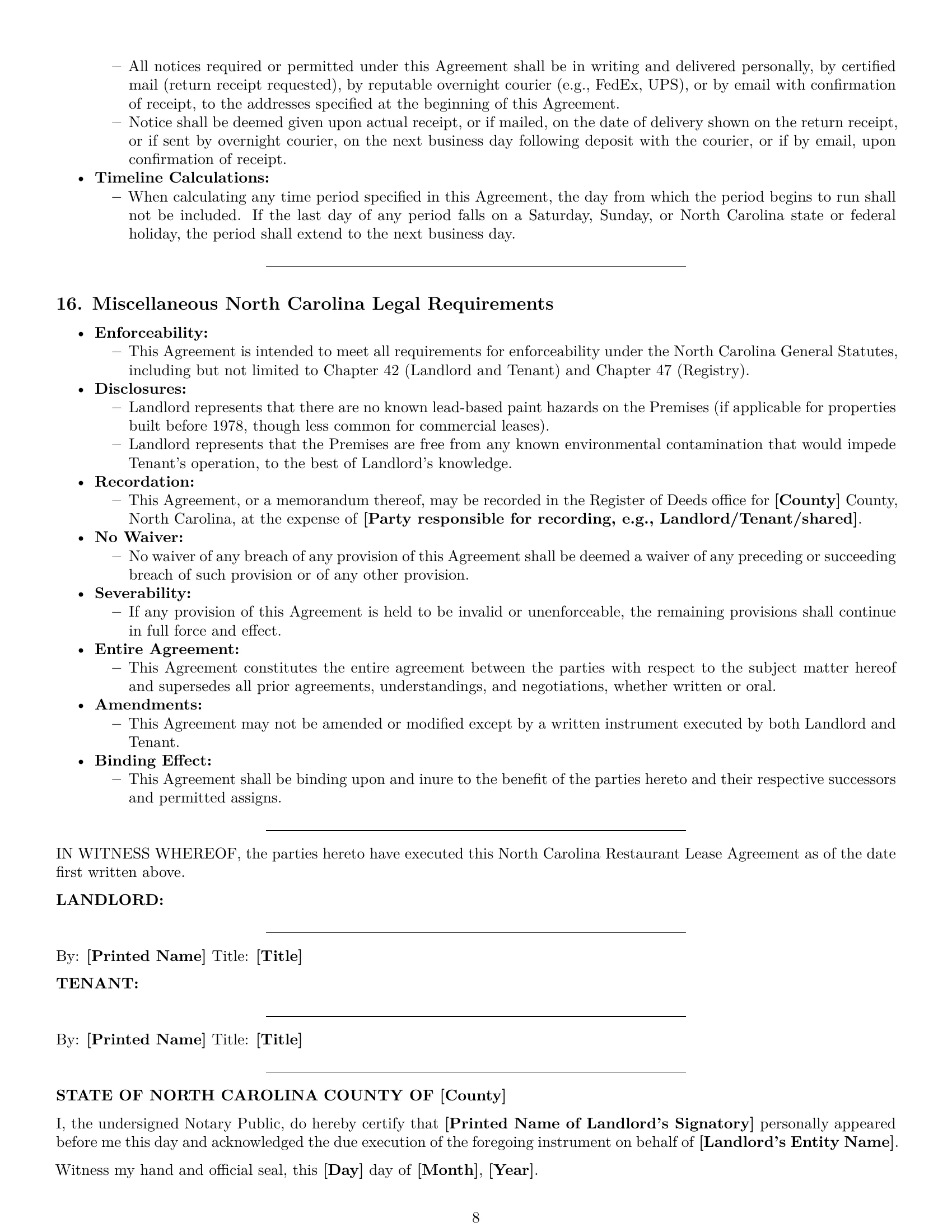 Preview page 8 of Pro North Carolina restaurant lease agreement template