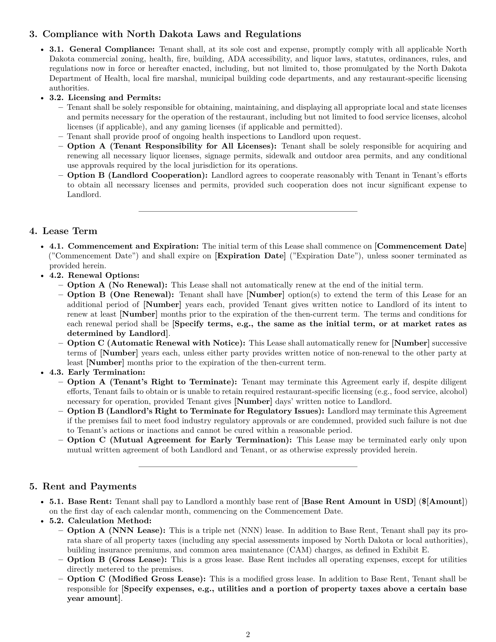 Preview page 2 of Pro North Dakota restaurant lease agreement template